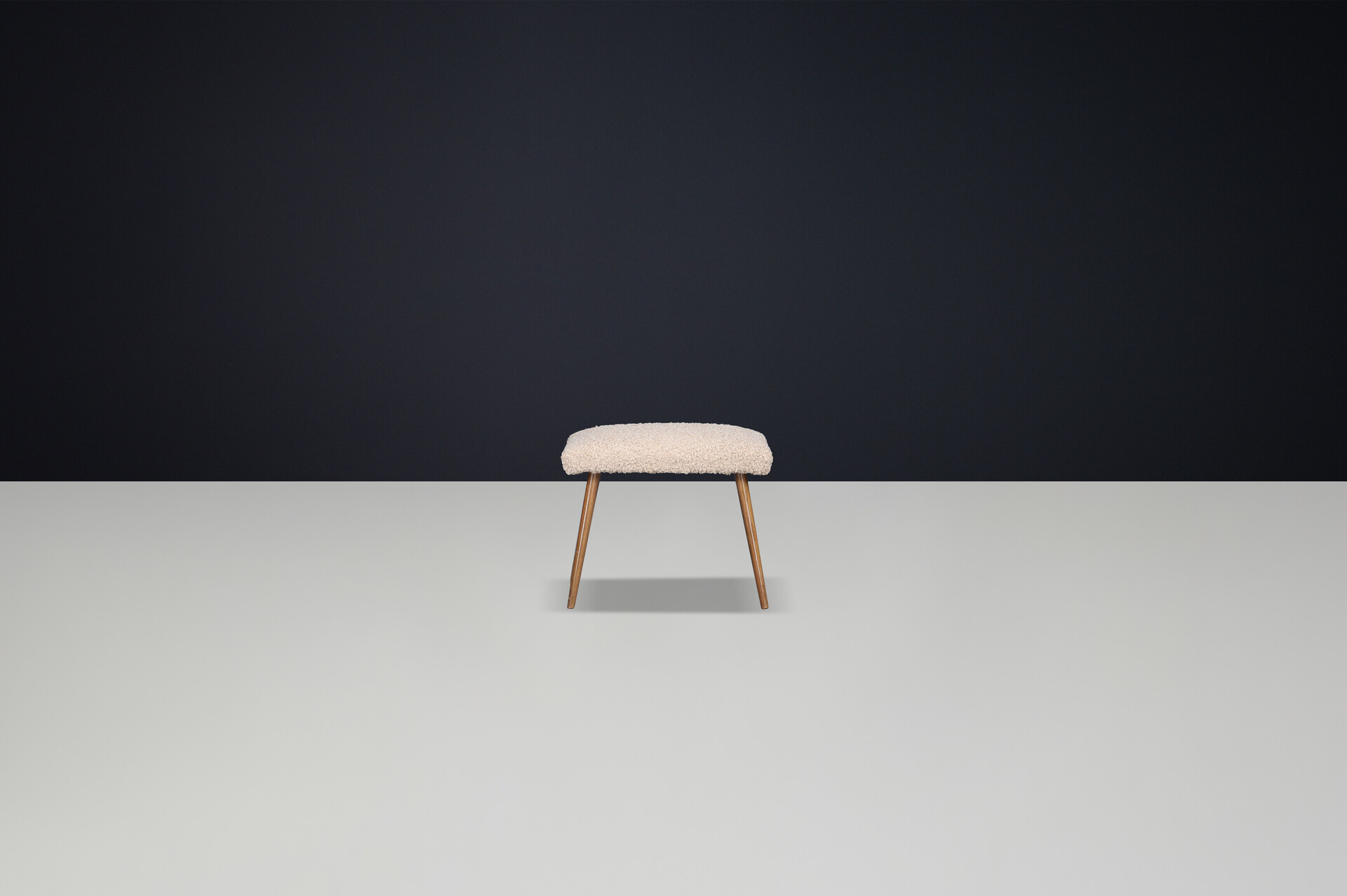Mid-Century Modern Beechwood Stool with New Teddy Upholstery, CZ 1960s Mid-20th century