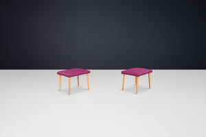 Mid century modern Beechwood stool with new upholstery, Cz 1960s Mid-20th century