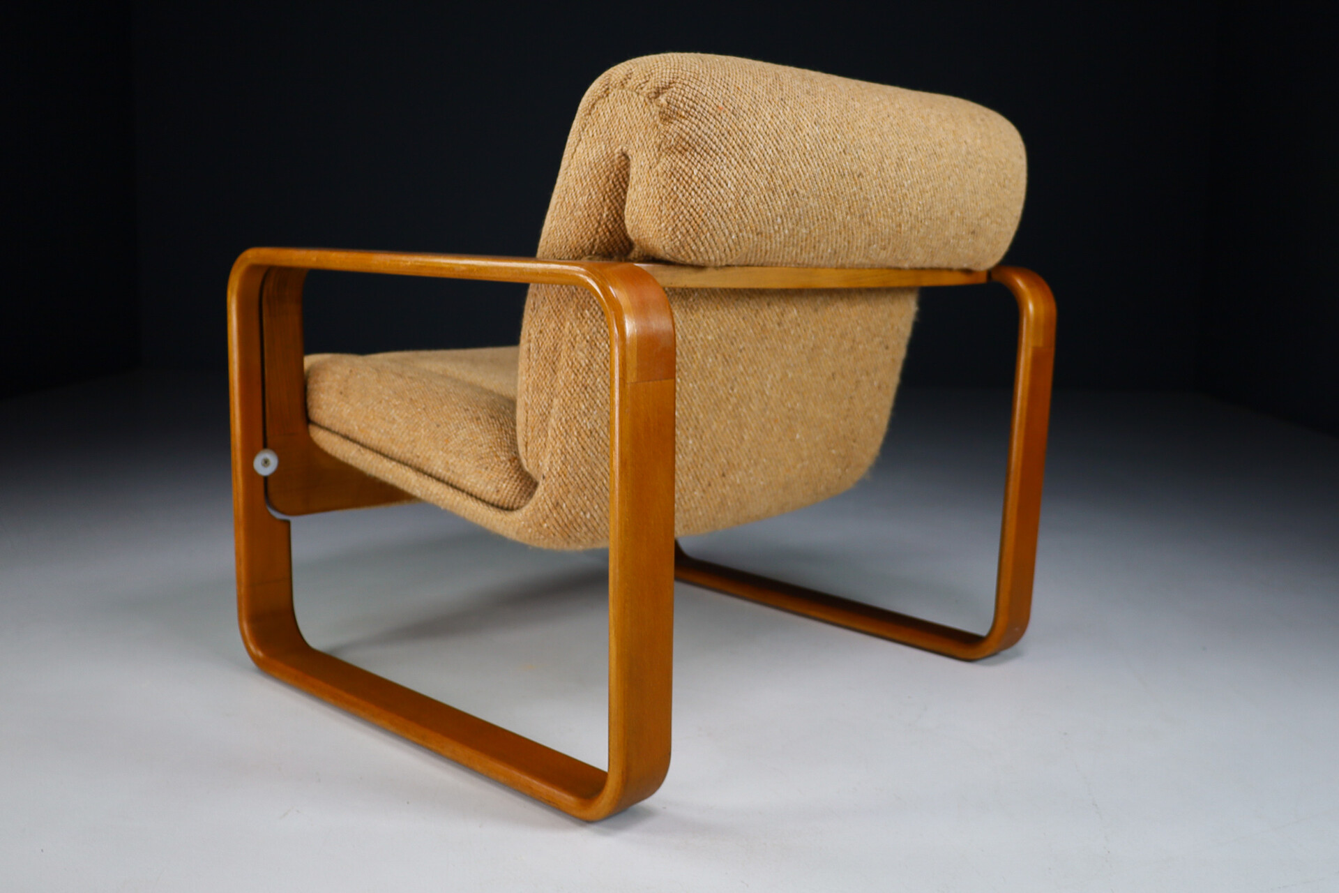 Mid century modern Bentwood and orginal Fabric lounge chair by Jan Bočan, Czech Republic 1970s Late-20th century