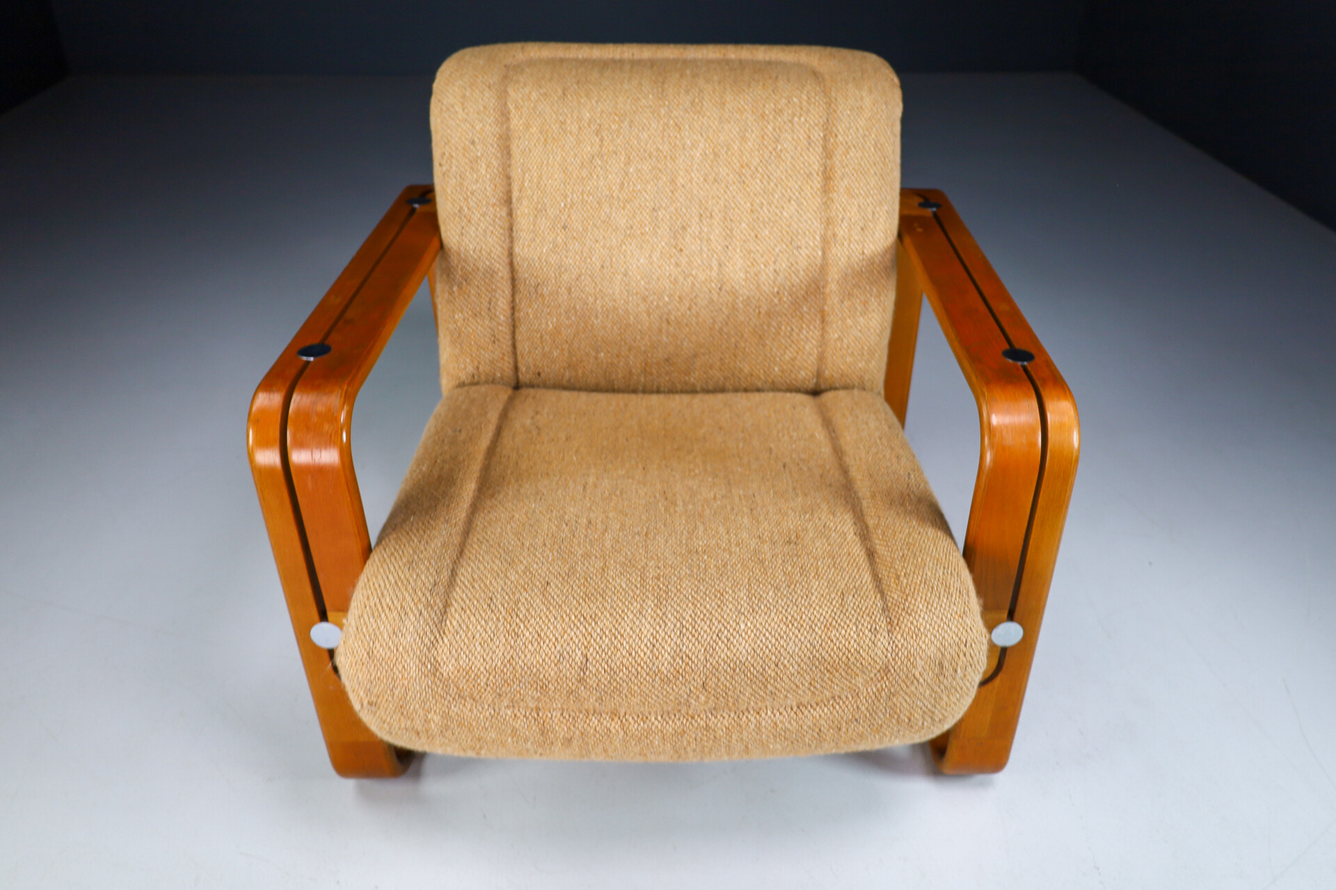 Mid century modern Bentwood and orginal Fabric lounge chair by Jan Bočan, Czech Republic 1970s Late-20th century
