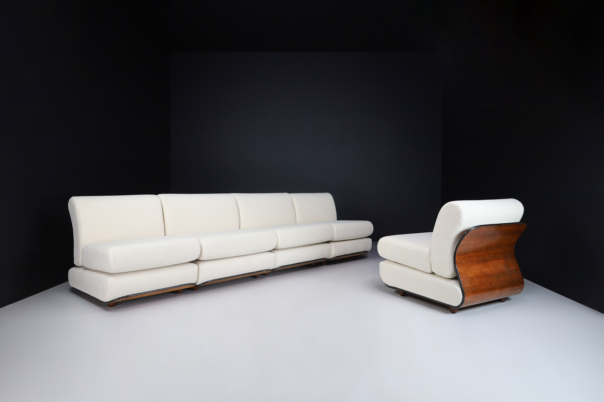 Mid century modern Bentwood Lounge Chairs/sofa with new teddy fabric, Italy 1960s Mid-20th century
