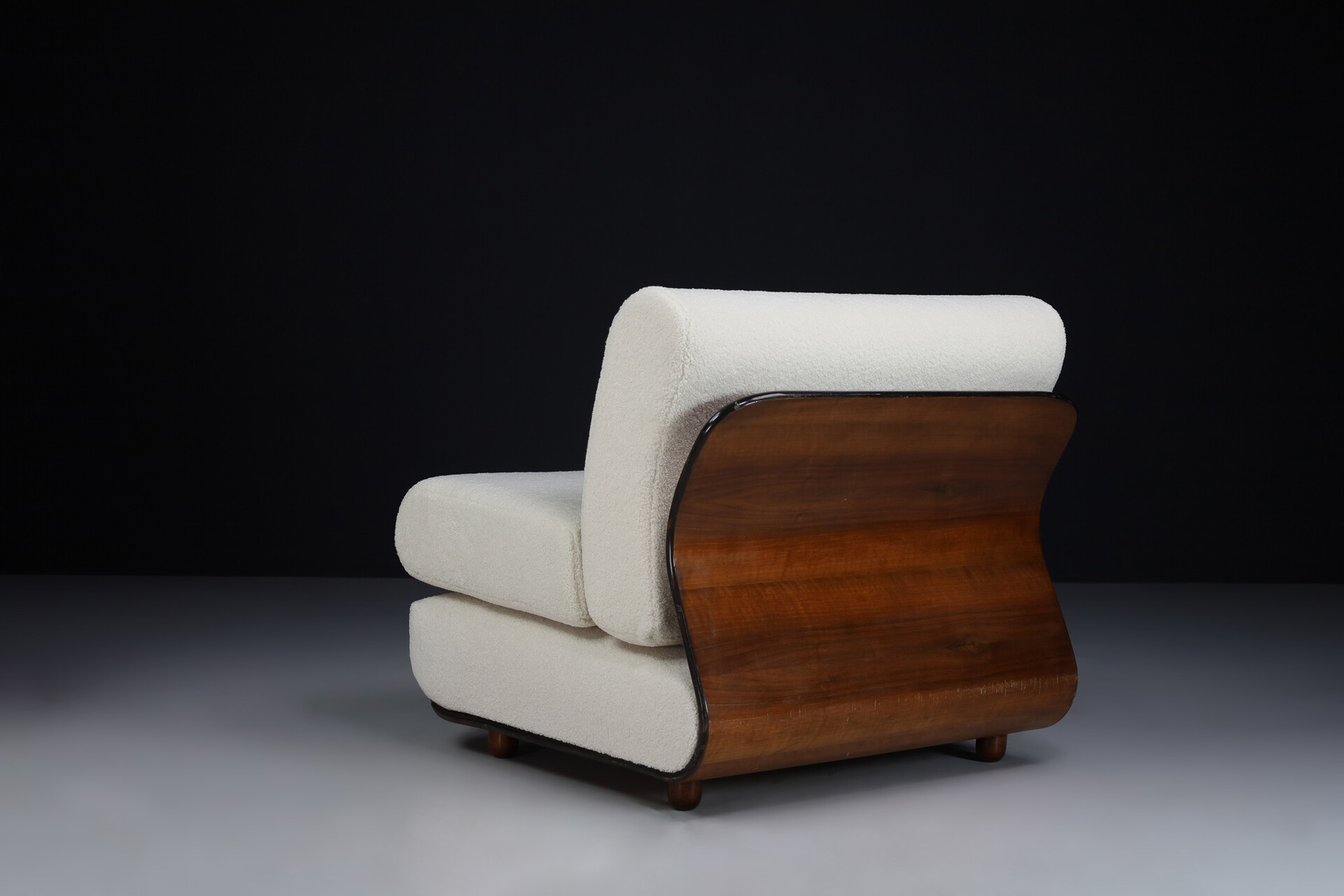 Mid century modern Bentwood Lounge Chairs/sofa with new teddy fabric, Italy 1960s Mid-20th century