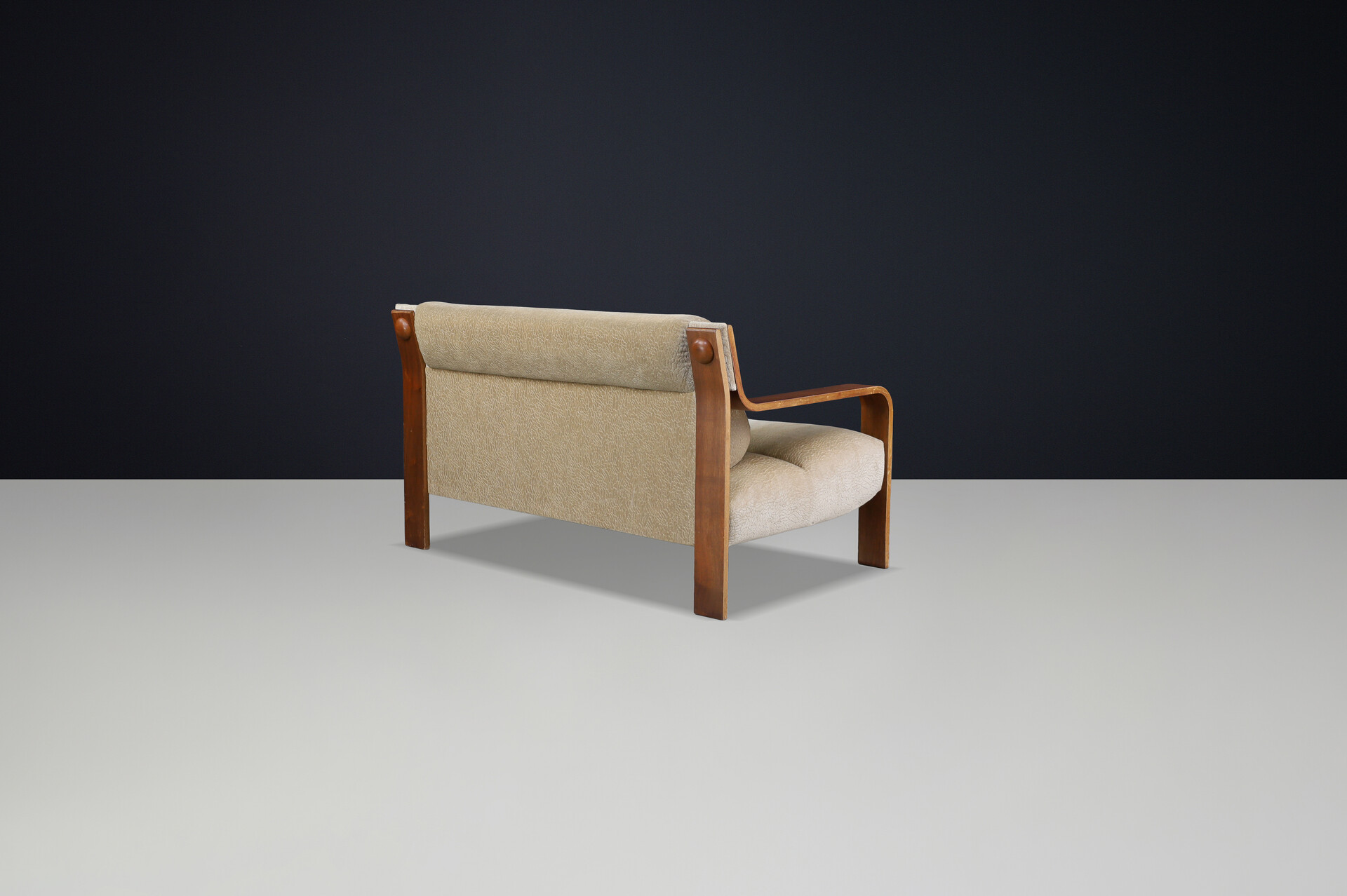 Mid century modern Bentwood Two-Seat Lounge Settee with Original Upholstery, 1970s Czech Republic Mid-20th century