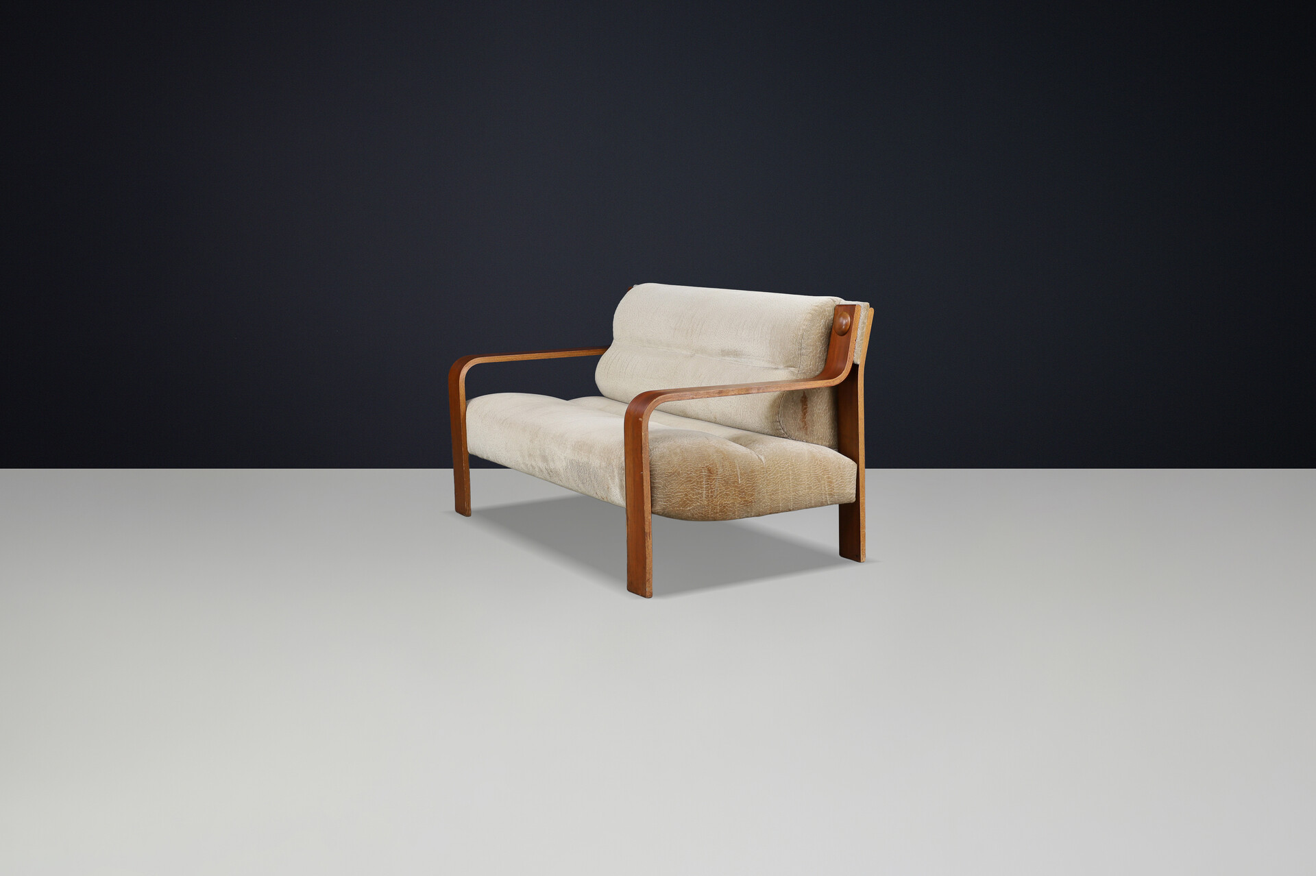 Mid century modern Bentwood Two-Seat Lounge Settee with Original Upholstery, 1970s Czech Republic Mid-20th century