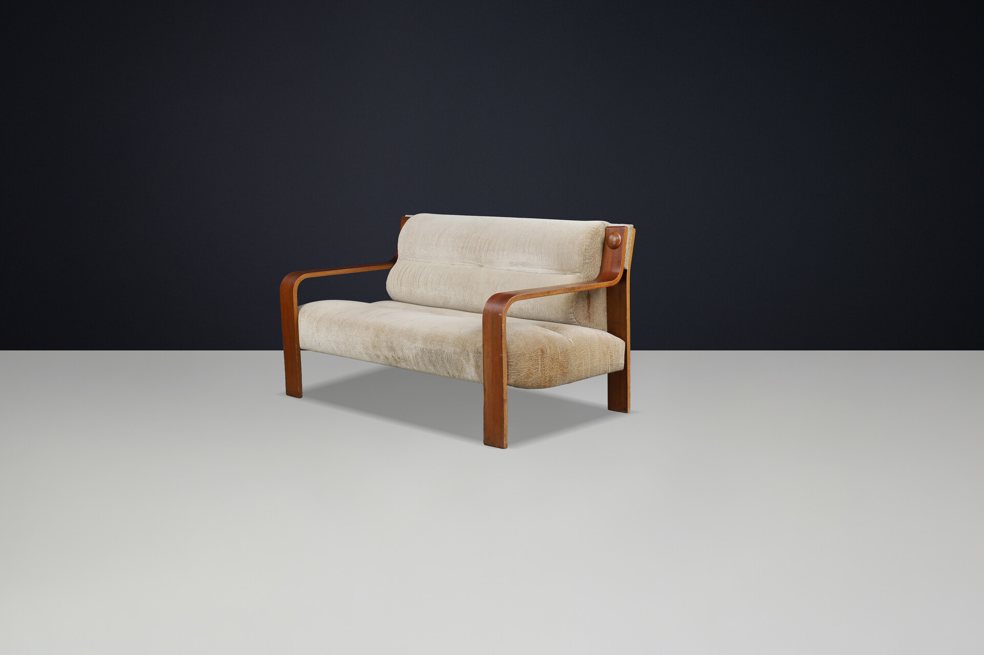 Mid century modern Bentwood Two-Seat Lounge Settee with Original Upholstery, 1970s Czech Republic Mid-20th century