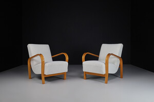 Mid century modern Blond Bentwood Armchairs in Re-Upholstered in Fabric by Karel Kozelka & Antonin Kropá, 1950s Mid-20th century