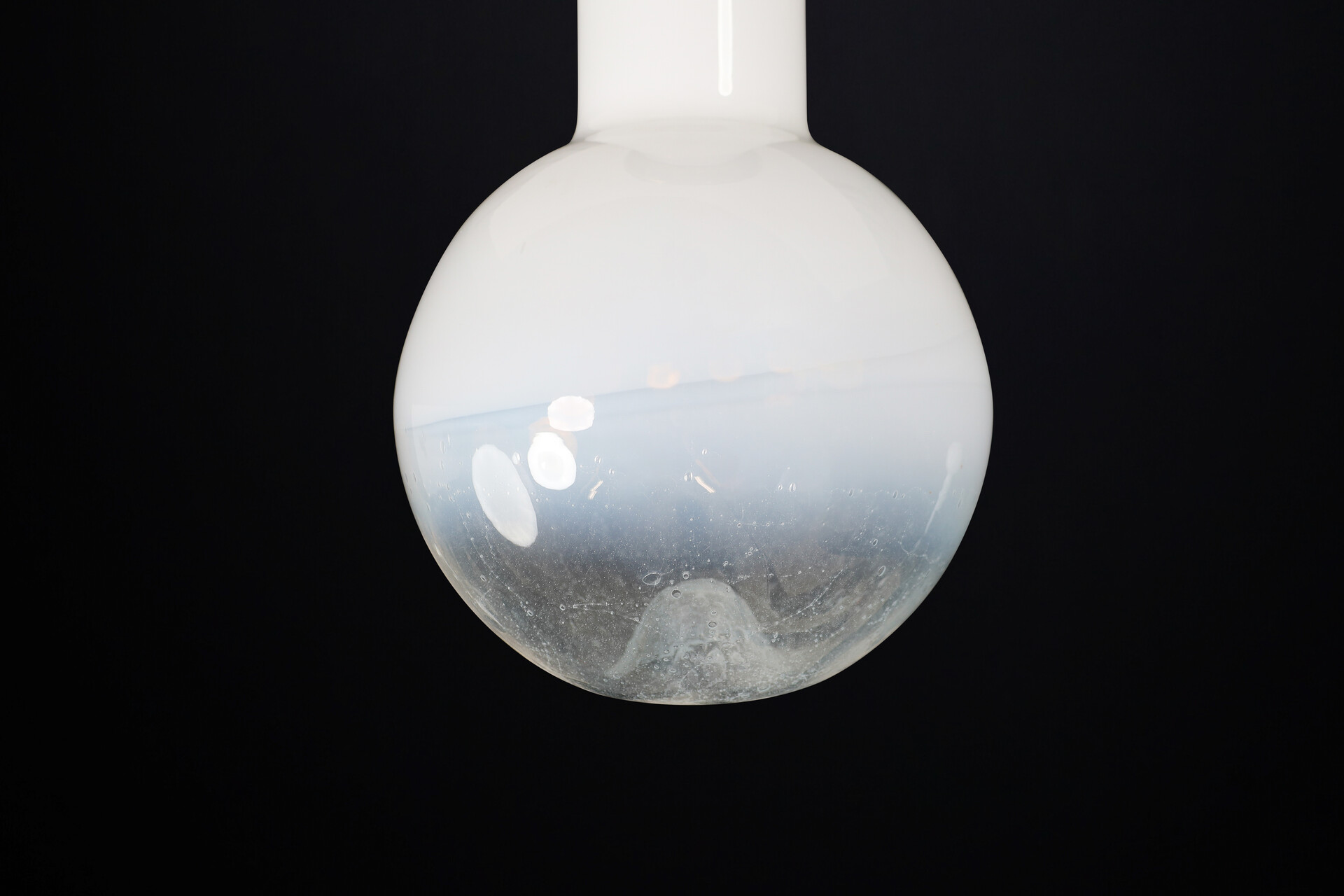 Mid century modern Blown-glass,Brass,Opaline glass Bras and  opaline glass Chandelier ., Italy 1970s Mid-20th century