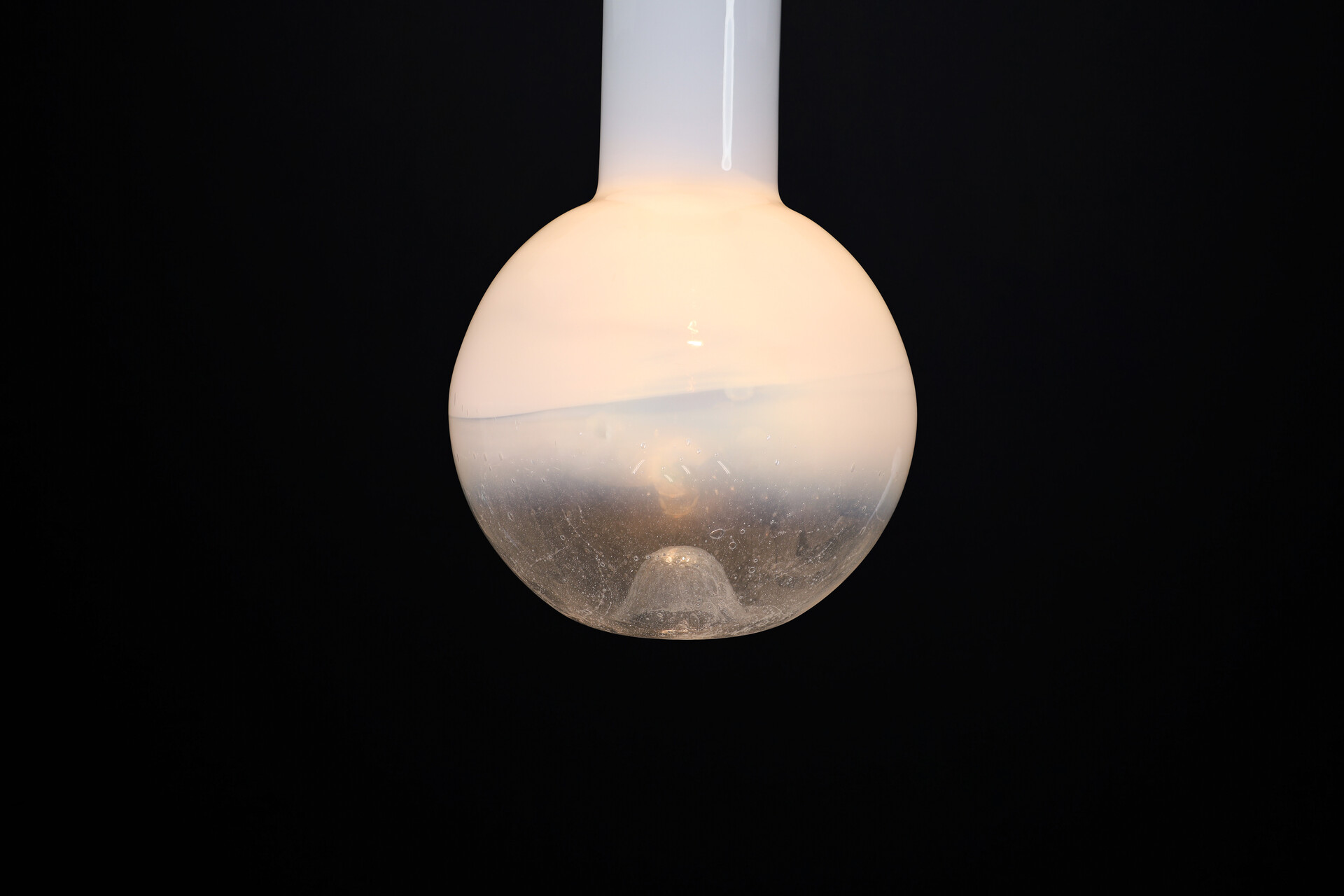 Mid century modern Blown-glass,Brass,Opaline glass Bras and  opaline glass Chandelier ., Italy 1970s Mid-20th century