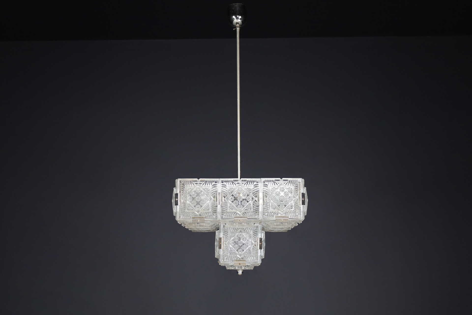 Mid century modern Bohemian Glass chandelier By Kamenicky Senov, Czechoslovakia 1970s Late-20th century