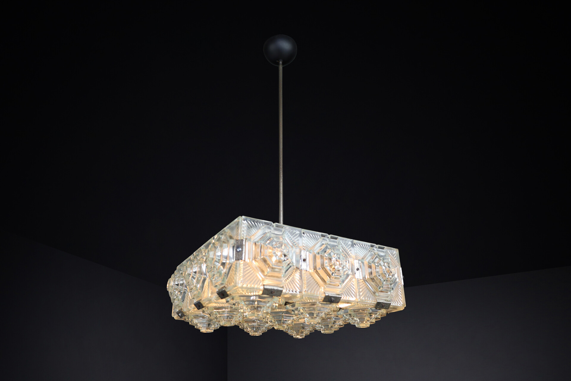Mid century modern Bohemian Glass Chandelier By Kamenicky Senov, Czechoslovakia 1970s Mid-20th century