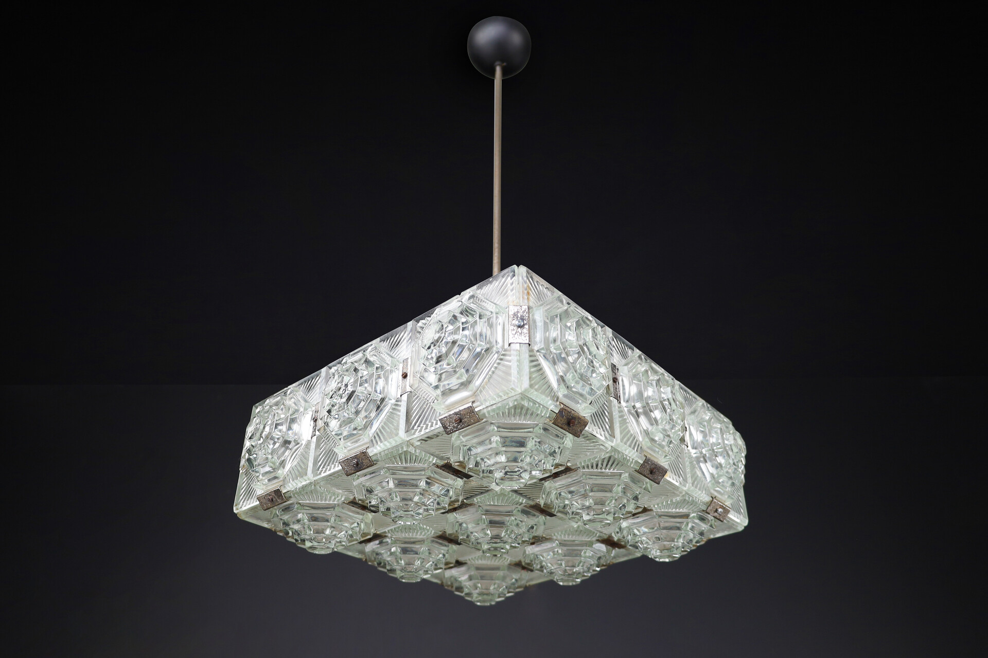 Mid century modern Bohemian Glass Chandelier By Kamenicky Senov, Czechoslovakia 1970s Mid-20th century