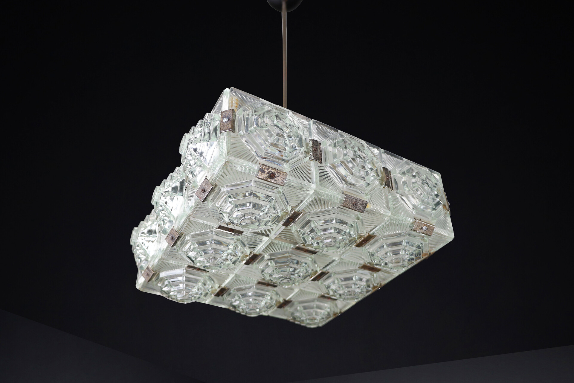 Mid century modern Bohemian Glass Chandelier By Kamenicky Senov, Czechoslovakia 1970s Mid-20th century