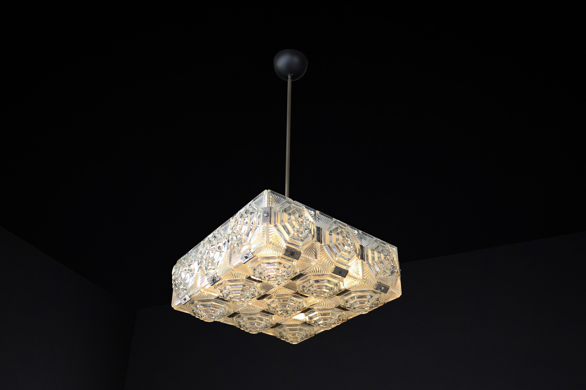 Mid century modern Bohemian Glass Chandelier By Kamenicky Senov, Czechoslovakia 1970s Mid-20th century