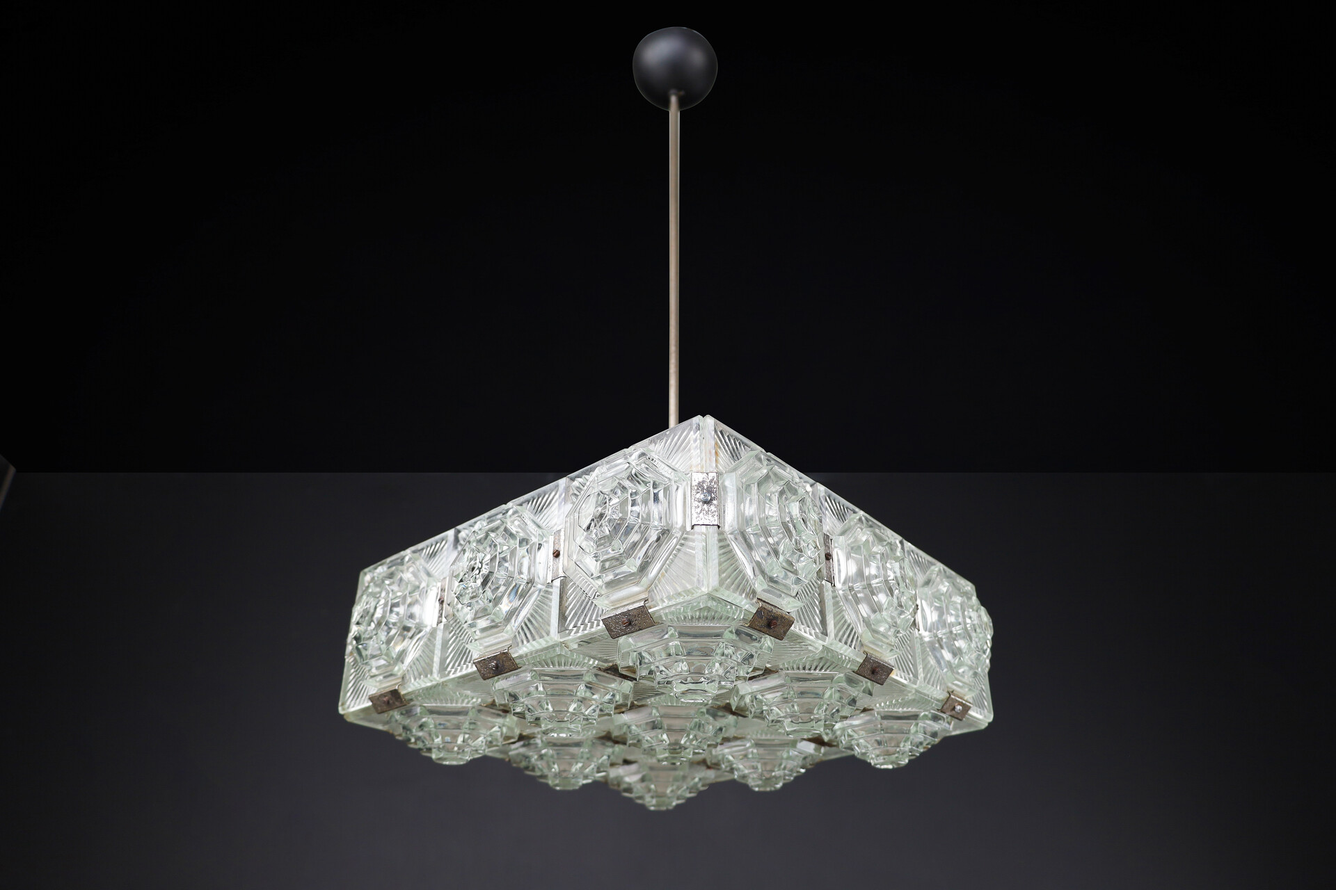 Mid century modern Bohemian Glass Chandelier By Kamenicky Senov, Czechoslovakia 1970s Mid-20th century