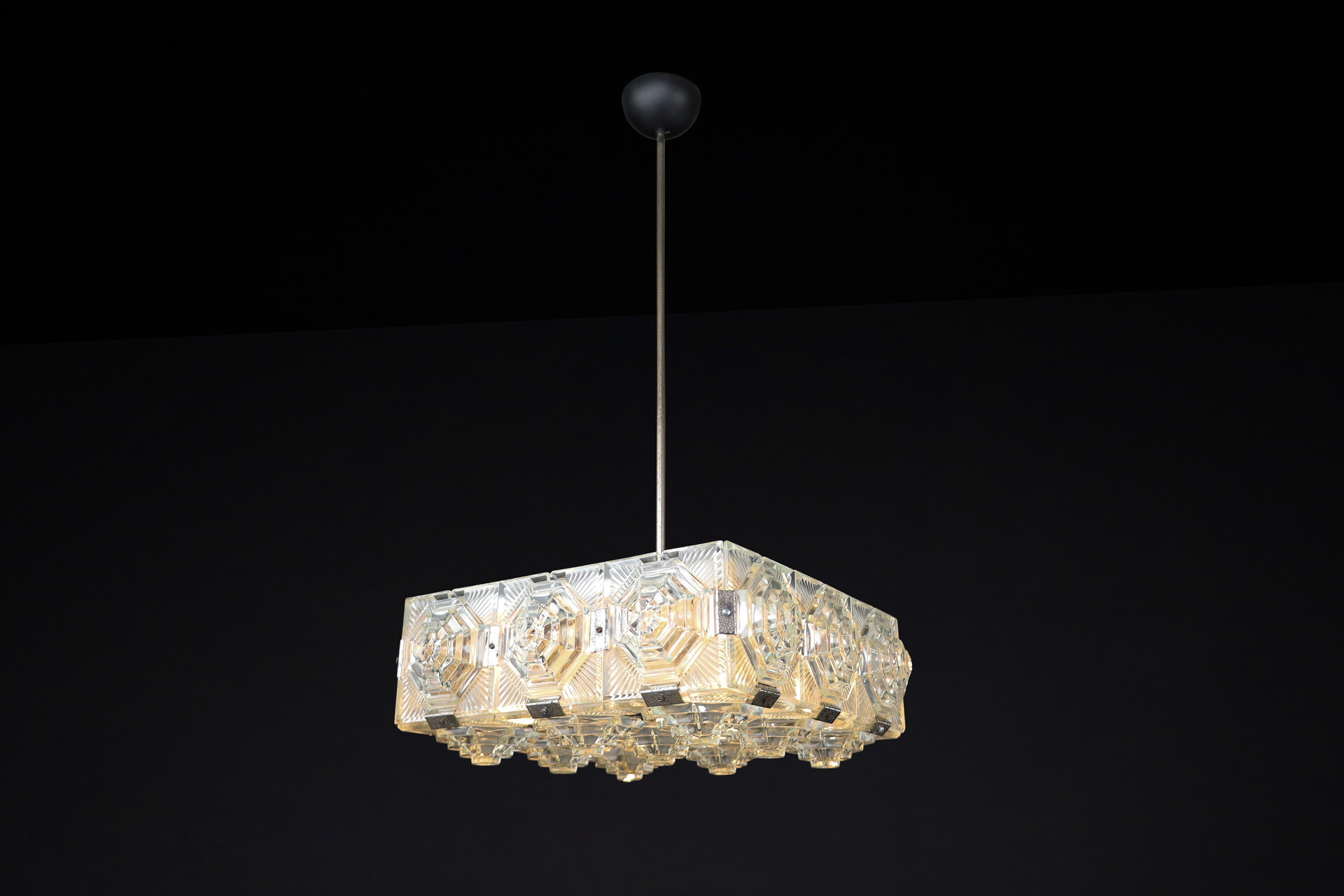 Mid century modern Bohemian Glass Chandelier By Kamenicky Senov, Czechoslovakia 1970s Mid-20th century