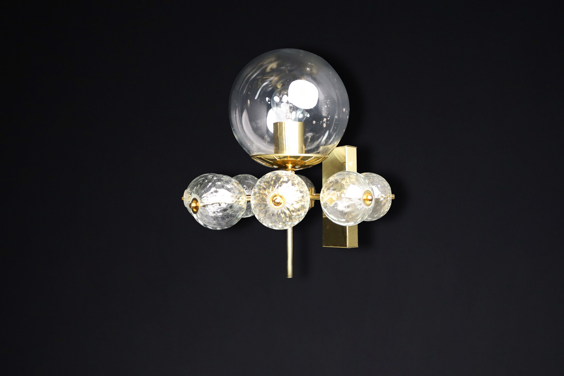Mid century modern Brass and clear glass Wall Chandelier, Praque 1960s Mid-20th century