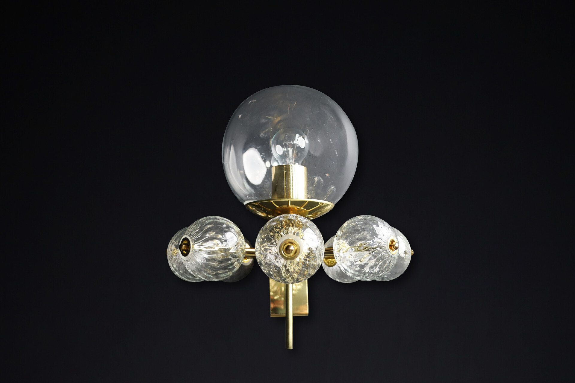 Mid century modern Brass and clear glass Wall Chandelier, Praque 1960s Mid-20th century