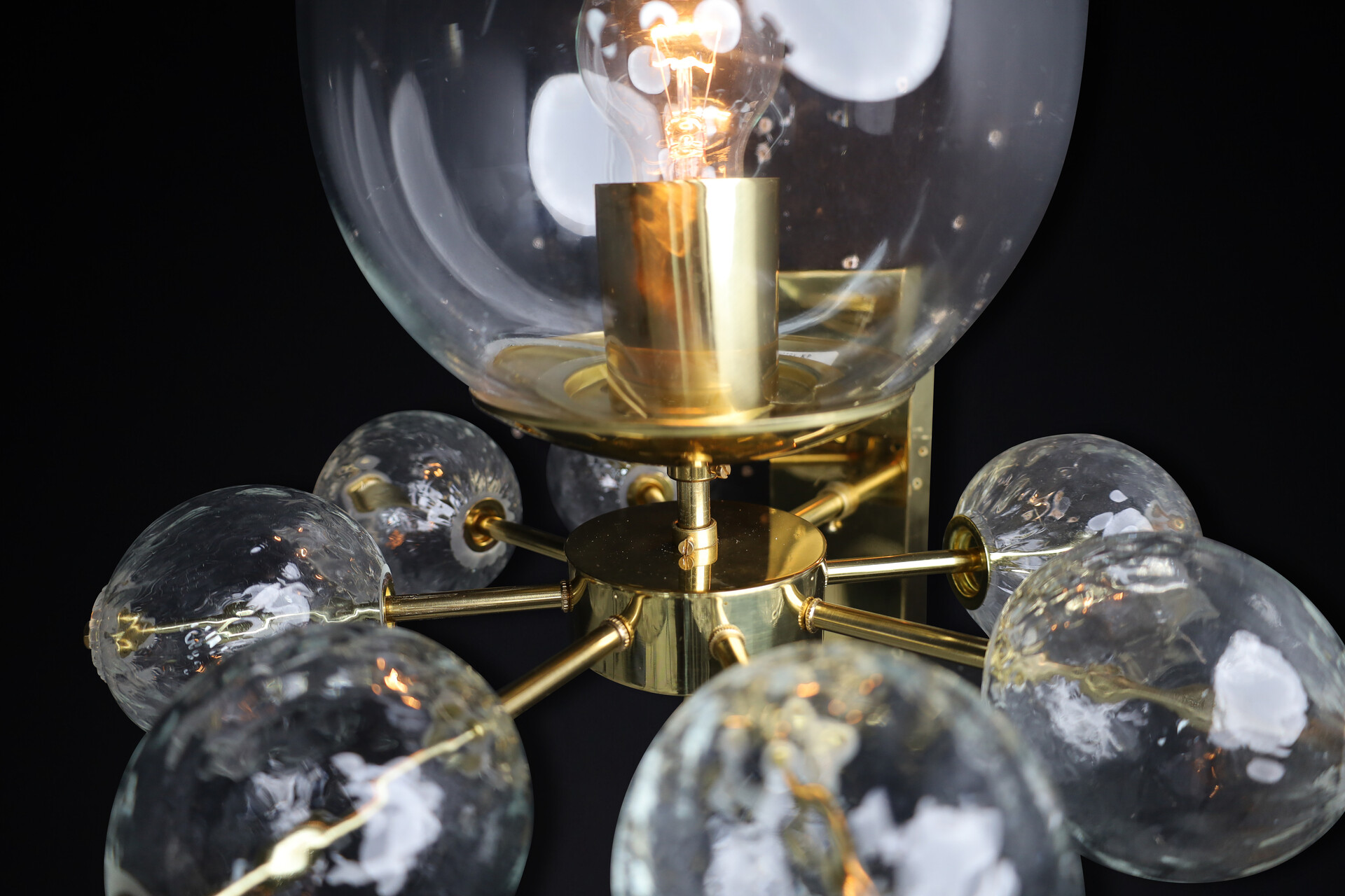 Mid century modern Brass and clear glass Wall Chandelier, Praque 1960s Mid-20th century