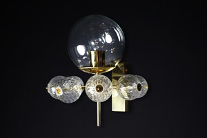 Mid century modern Brass and clear glass Wall Chandelier, Praque 1960s Mid-20th century