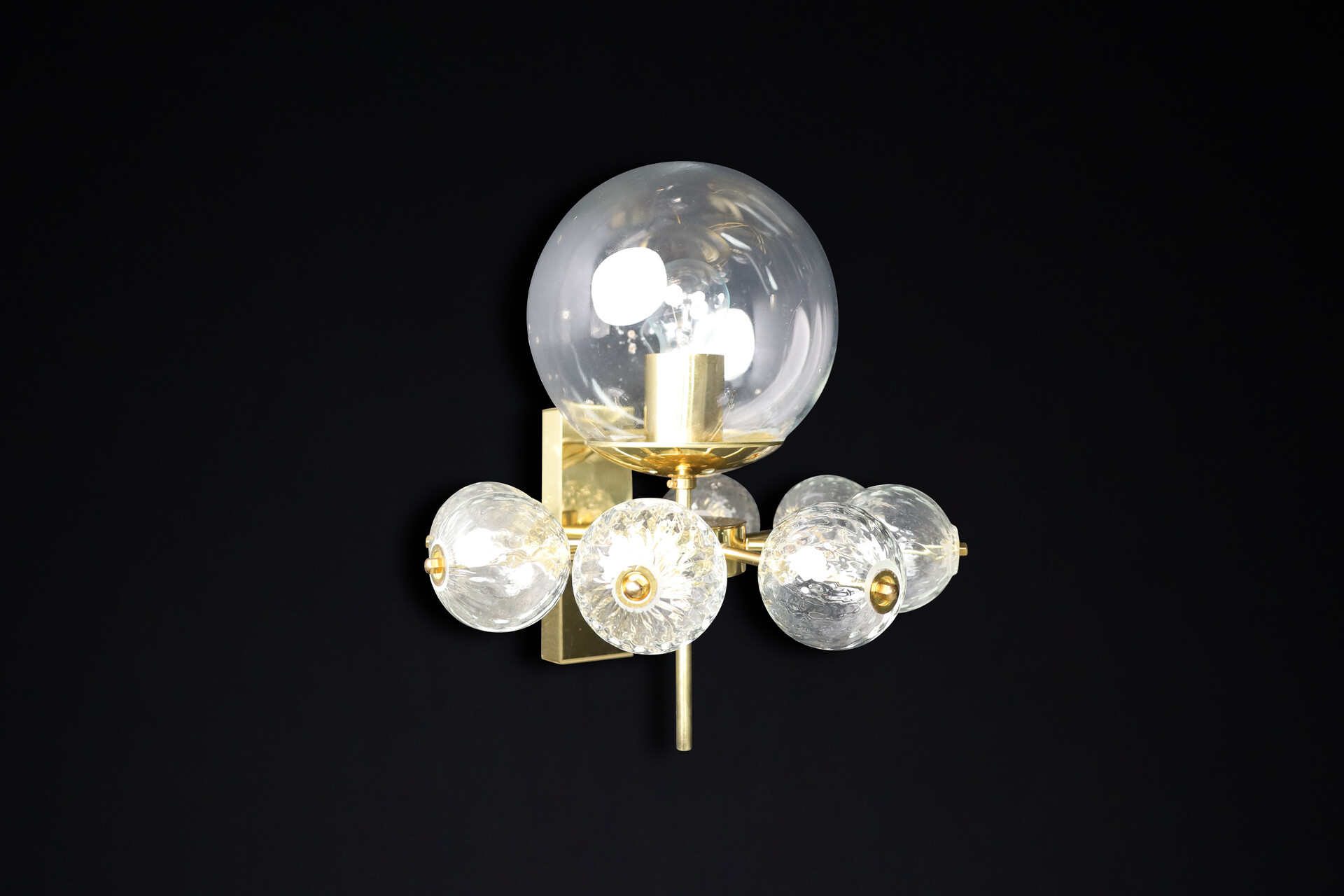 Mid century modern Brass and clear glass Wall Chandelier, Praque 1960s Mid-20th century