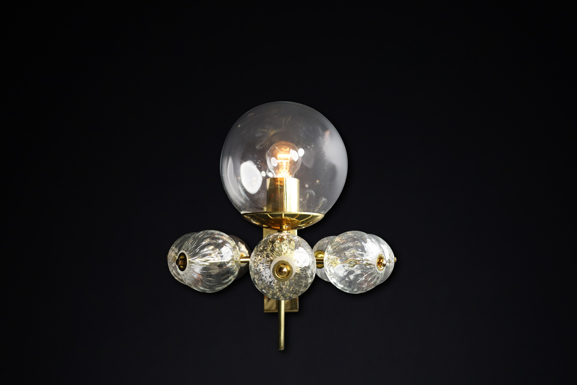 Mid century modern Brass and clear glass Wall Chandelier, Praque 1960s Mid-20th century