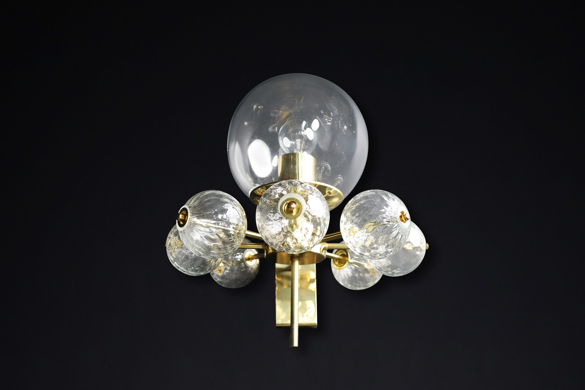 Mid century modern Brass and clear glass Wall Chandelier, Praque 1960s Mid-20th century