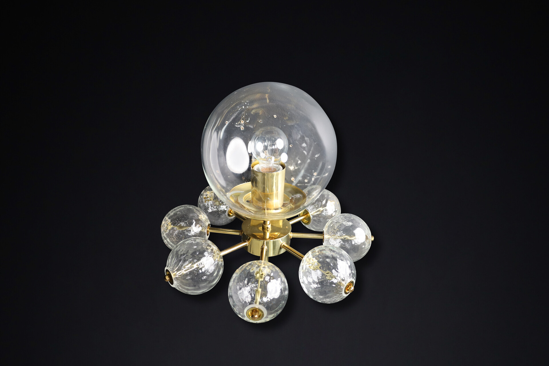 Mid century modern Brass and clear glass Wall Chandelier, Praque 1960s Mid-20th century