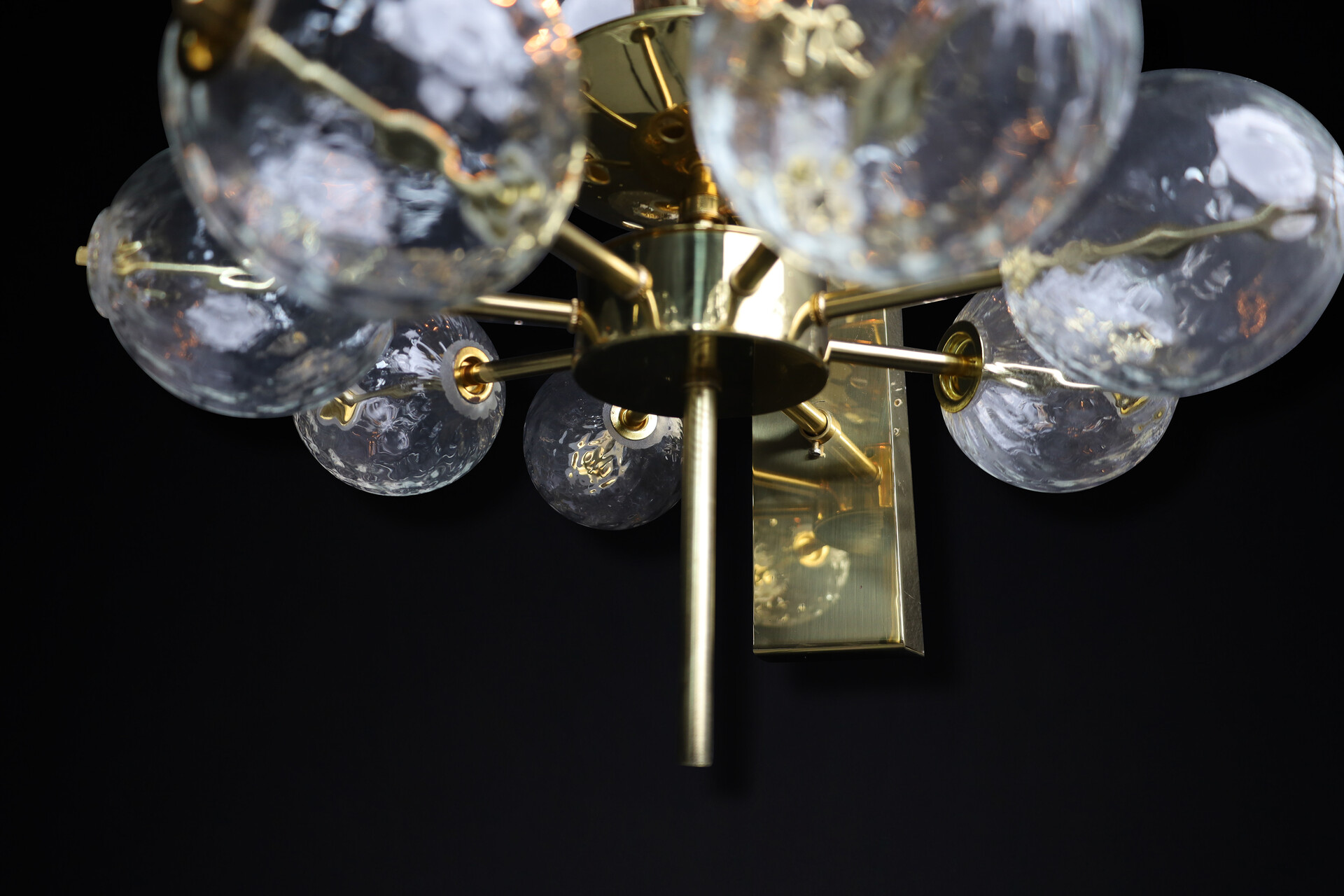 Mid century modern Brass and clear glass Wall Chandelier, Praque 1960s Mid-20th century