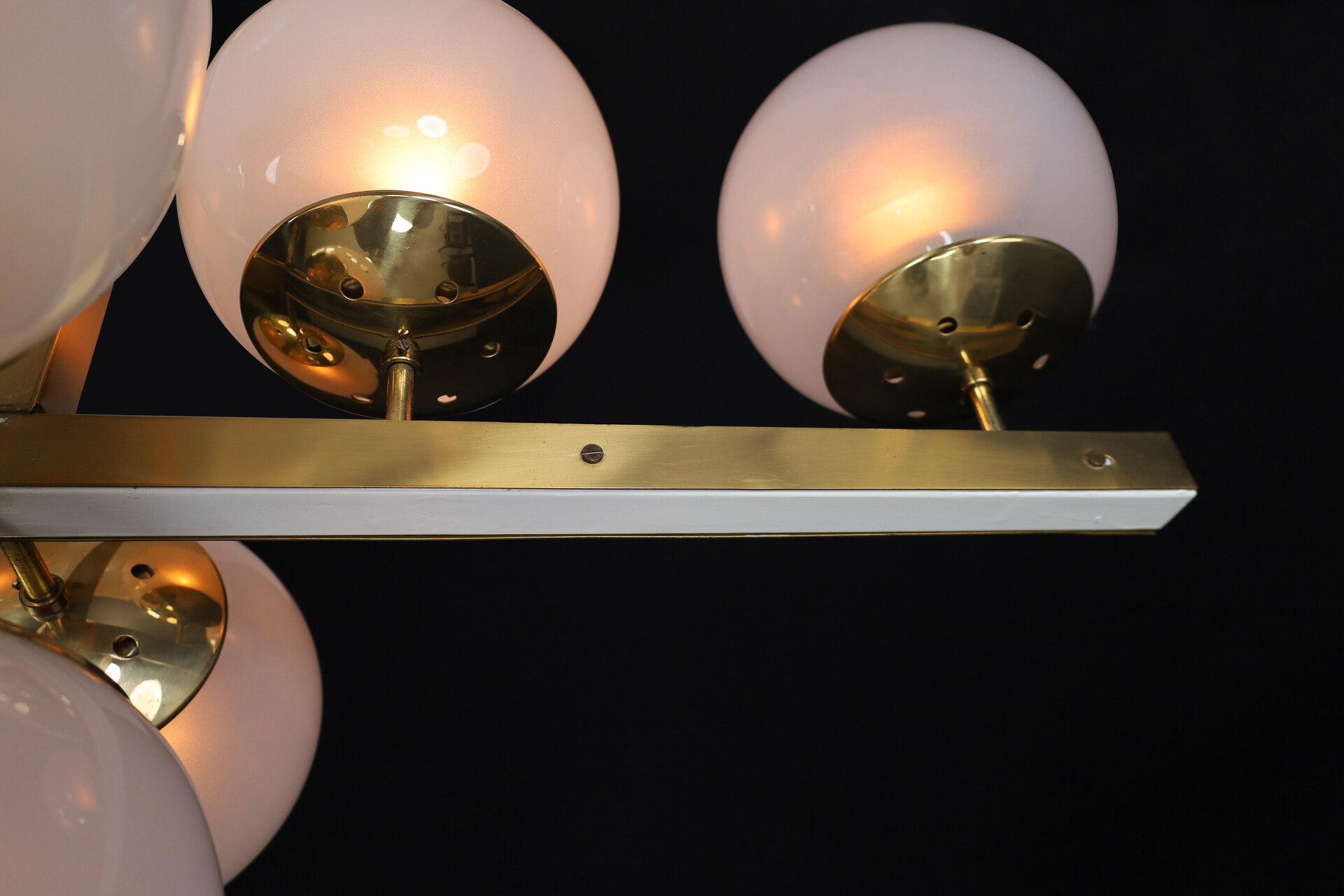 Mid century modern Brass and frosted glass Chandelier , Praque 1960s Mid-20th century