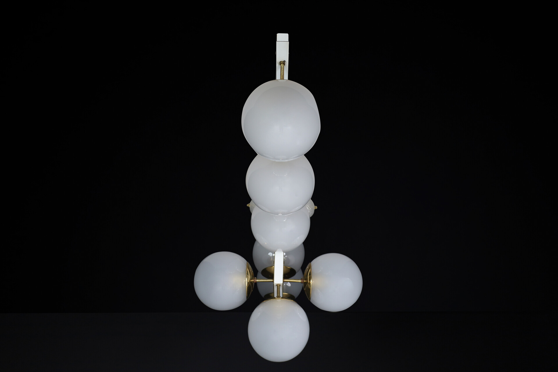Mid century modern Brass and frosted glass Chandelier , Praque 1960s Mid-20th century