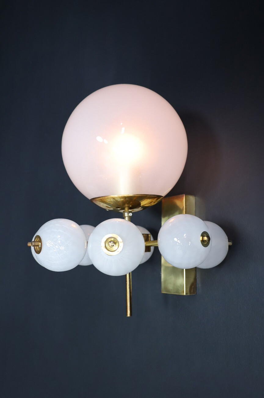 Mid century modern Brass and frosted glass Wall Chandelier, Praque 1960s Mid-20th century