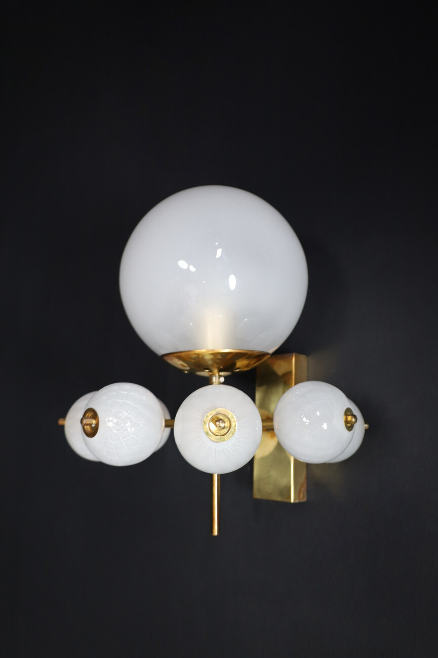 Mid century modern Brass and frosted glass Wall Chandelier, Praque 1960s Mid-20th century