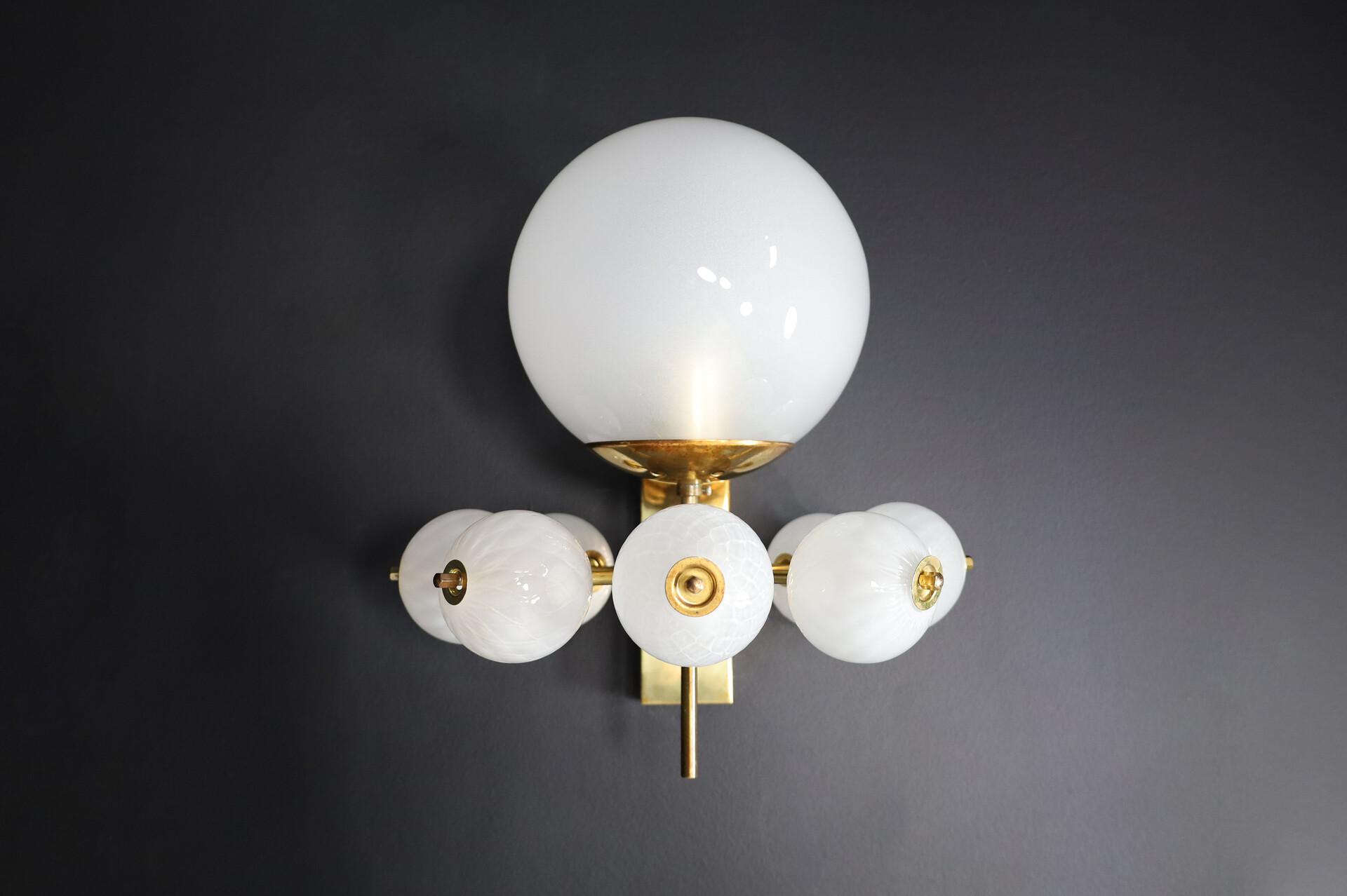 Mid century modern Brass and frosted glass Wall Chandelier, Praque 1960s Mid-20th century