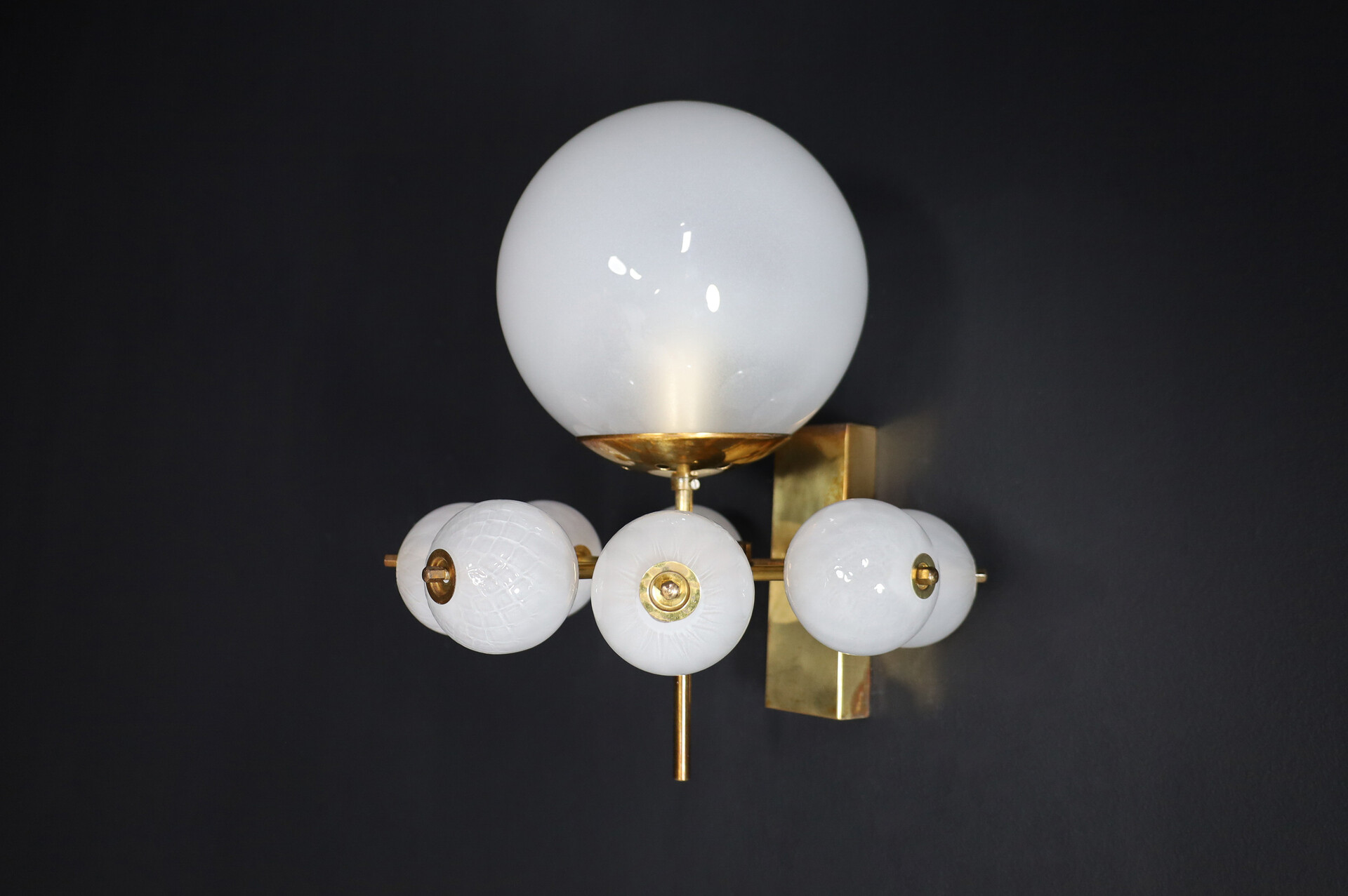 Mid century modern Brass and frosted glass Wall Chandelier, Praque 1960s Mid-20th century