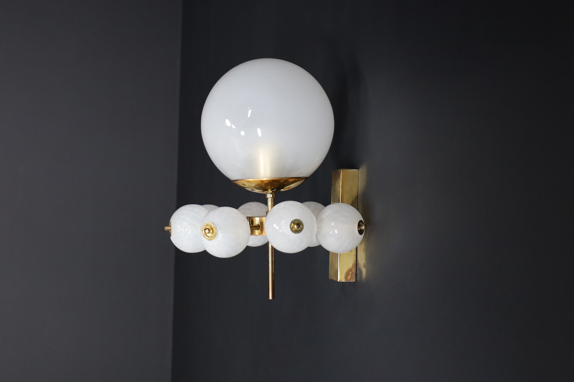 Mid century modern Brass and frosted glass Wall Chandelier, Praque 1960s Mid-20th century