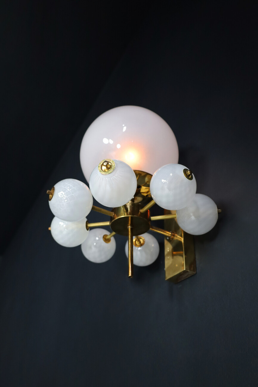 Mid century modern Brass and frosted glass Wall Chandelier, Praque 1960s Mid-20th century