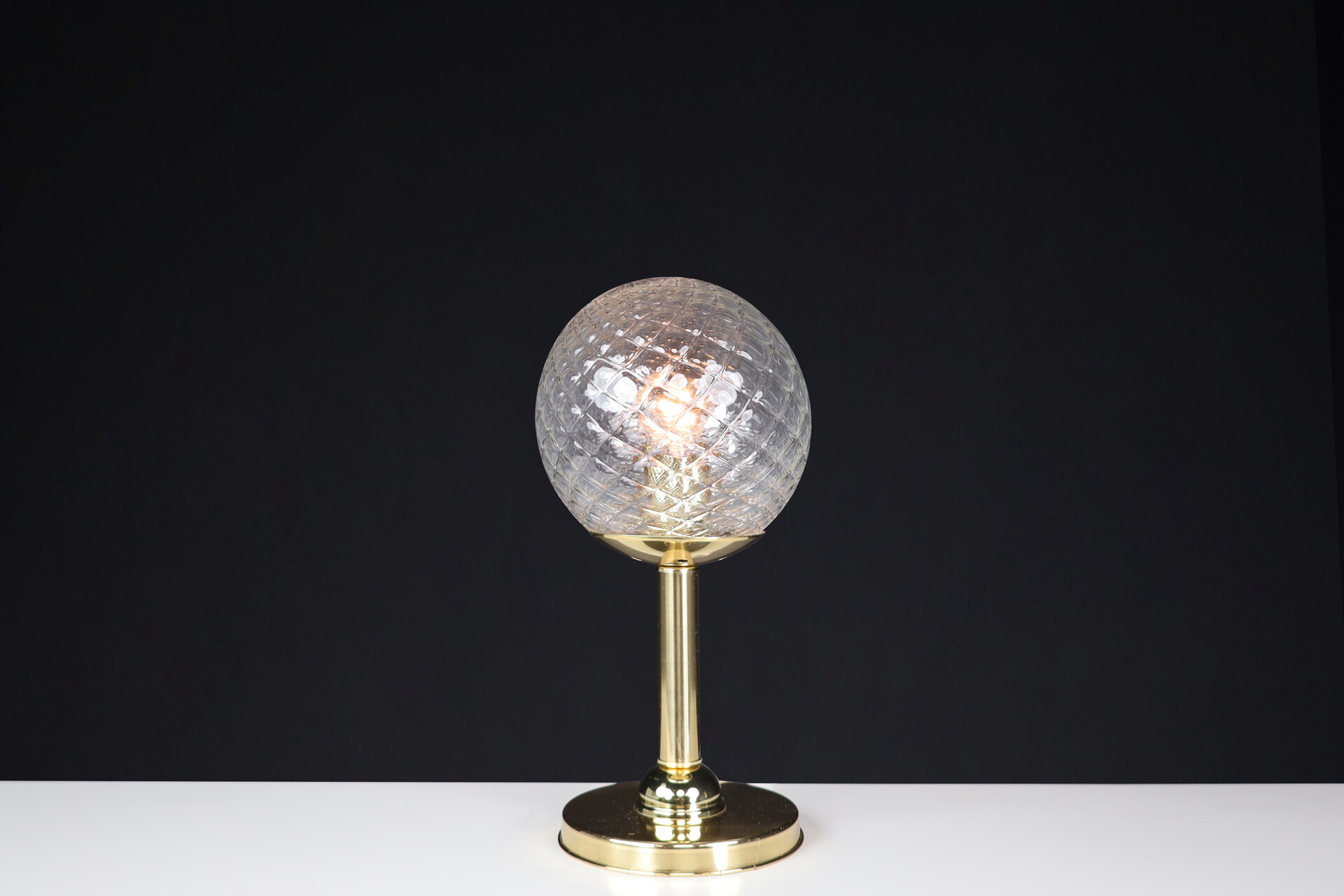 Mid century modern Brass and glass Table lamp, Praque 1950s Mid-20th century