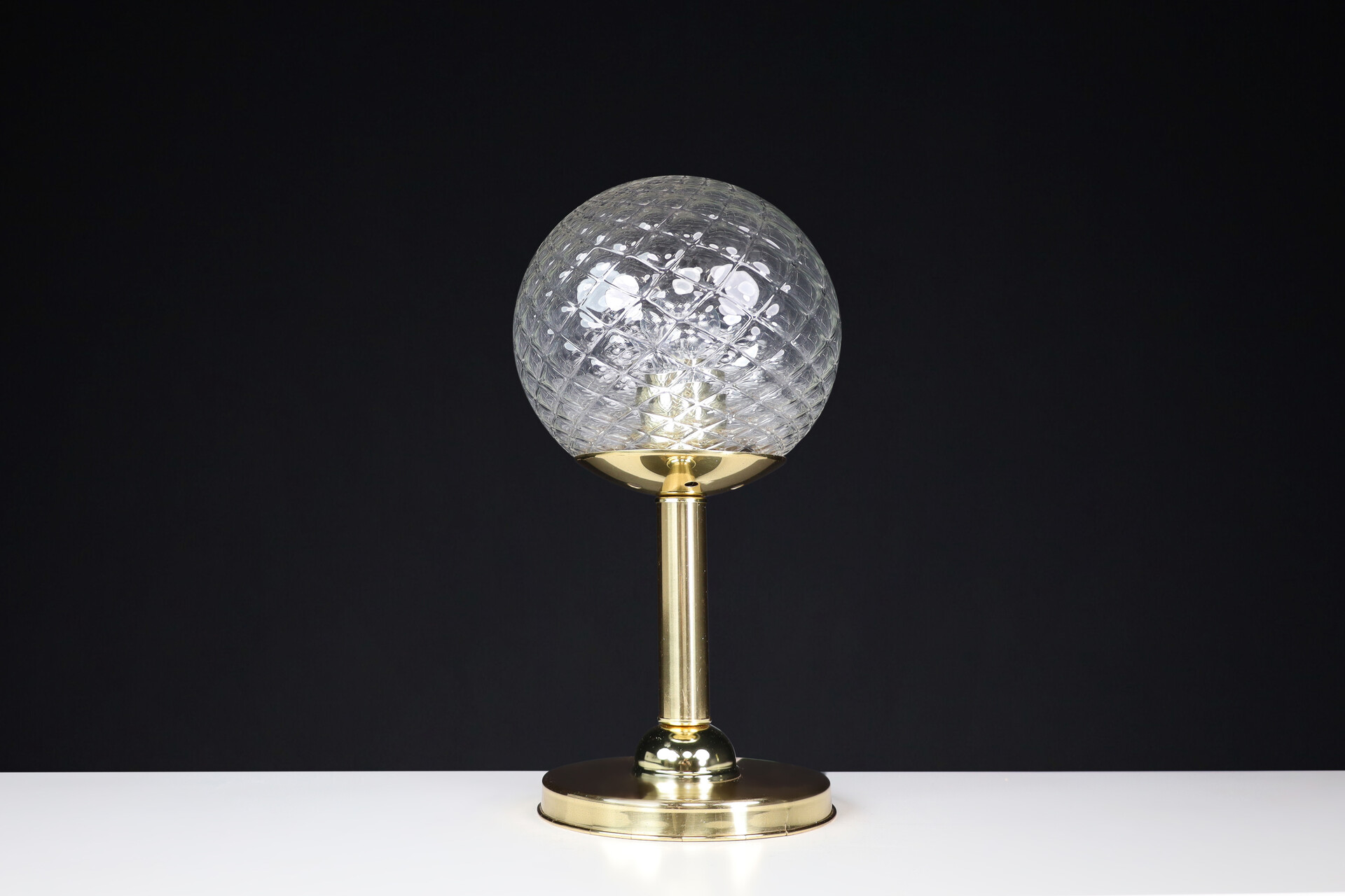 Mid century modern Brass and glass Table lamp, Praque 1950s Mid-20th century