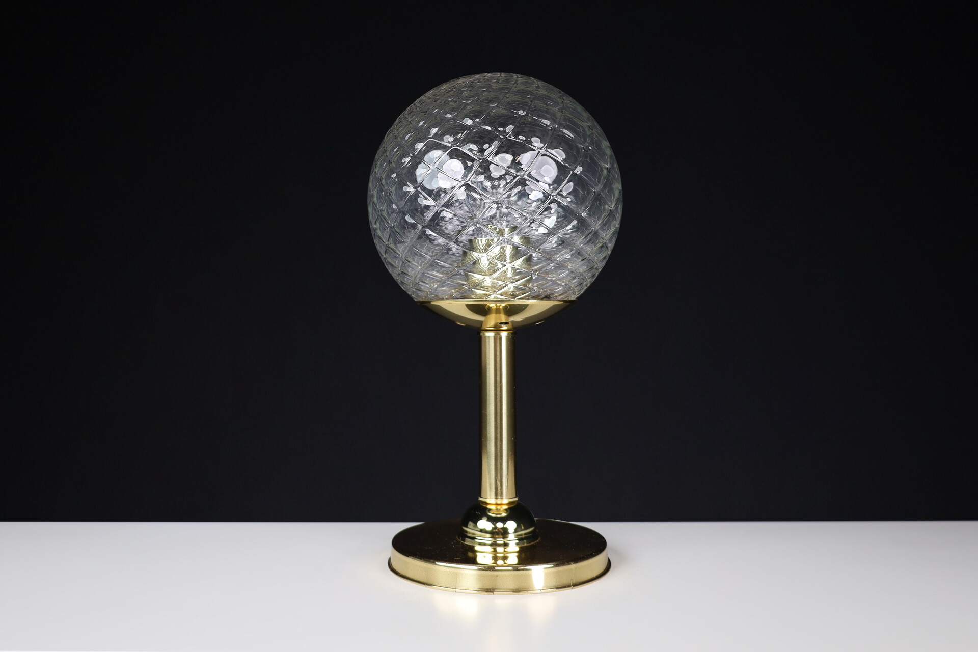 Mid century modern Brass and glass Table lamp, Praque 1950s Mid-20th century