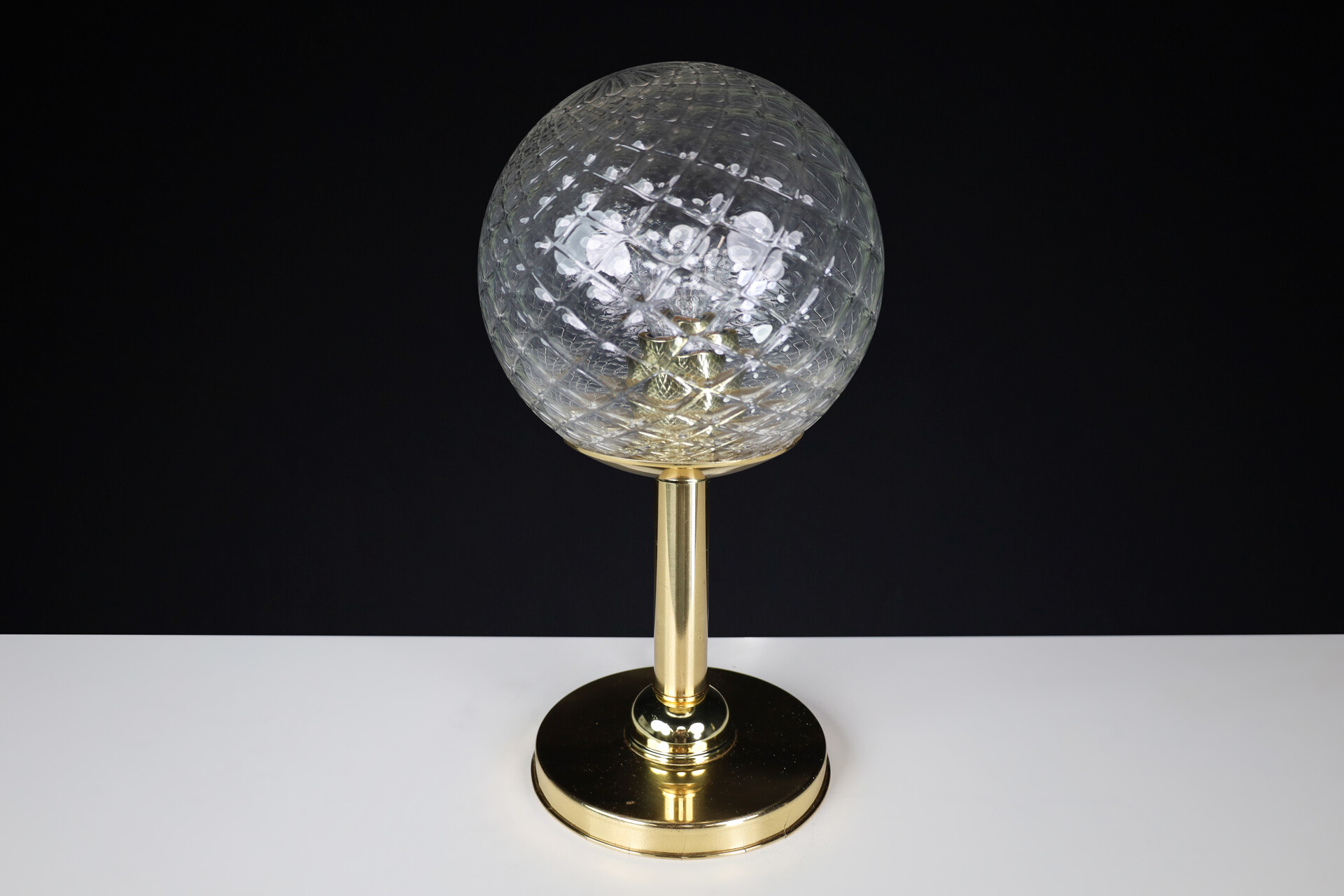 Mid century modern Brass and glass Table lamp, Praque 1950s Mid-20th century