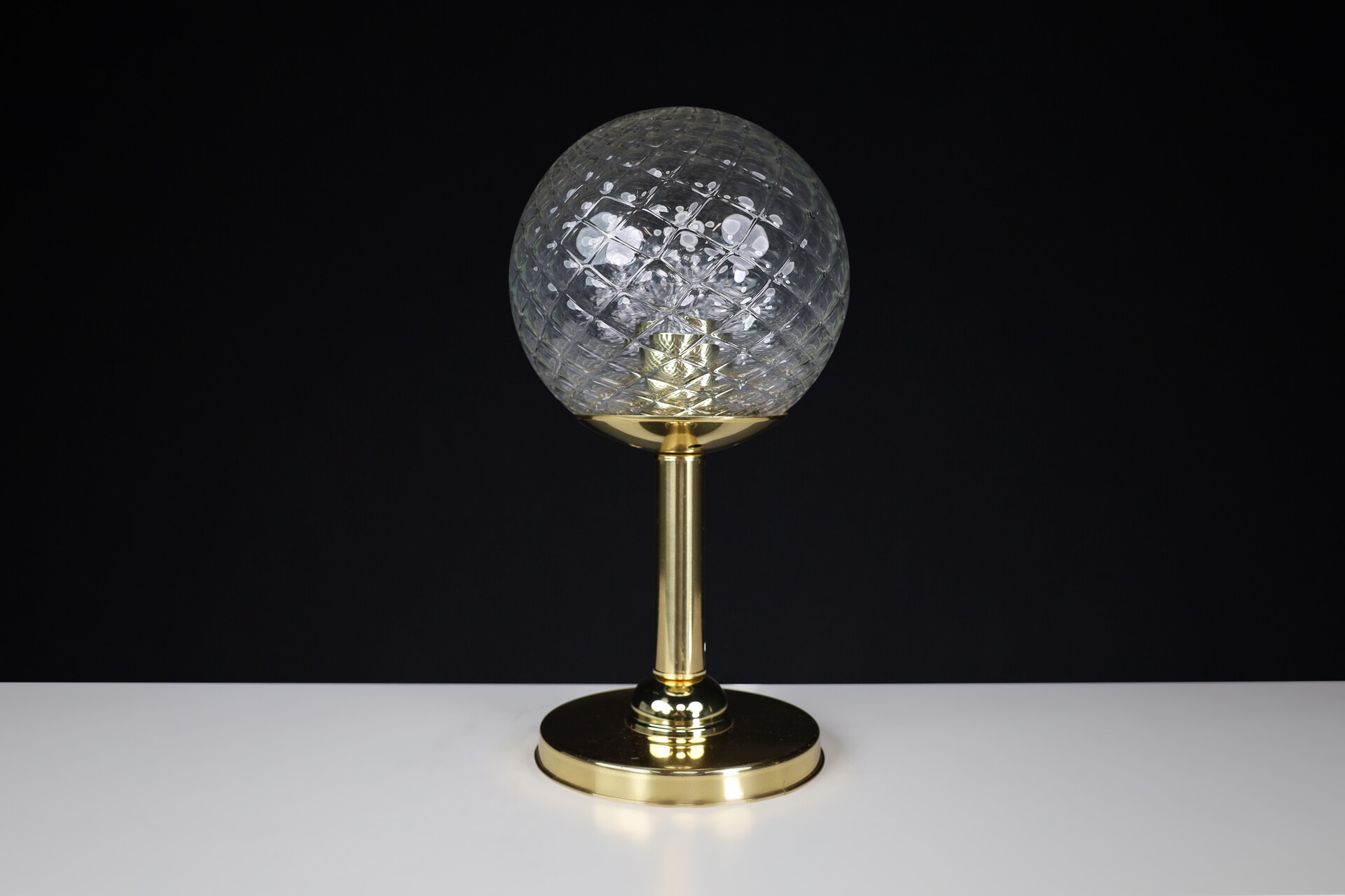 Mid century modern Brass and glass Table lamp, Praque 1950s Mid-20th century