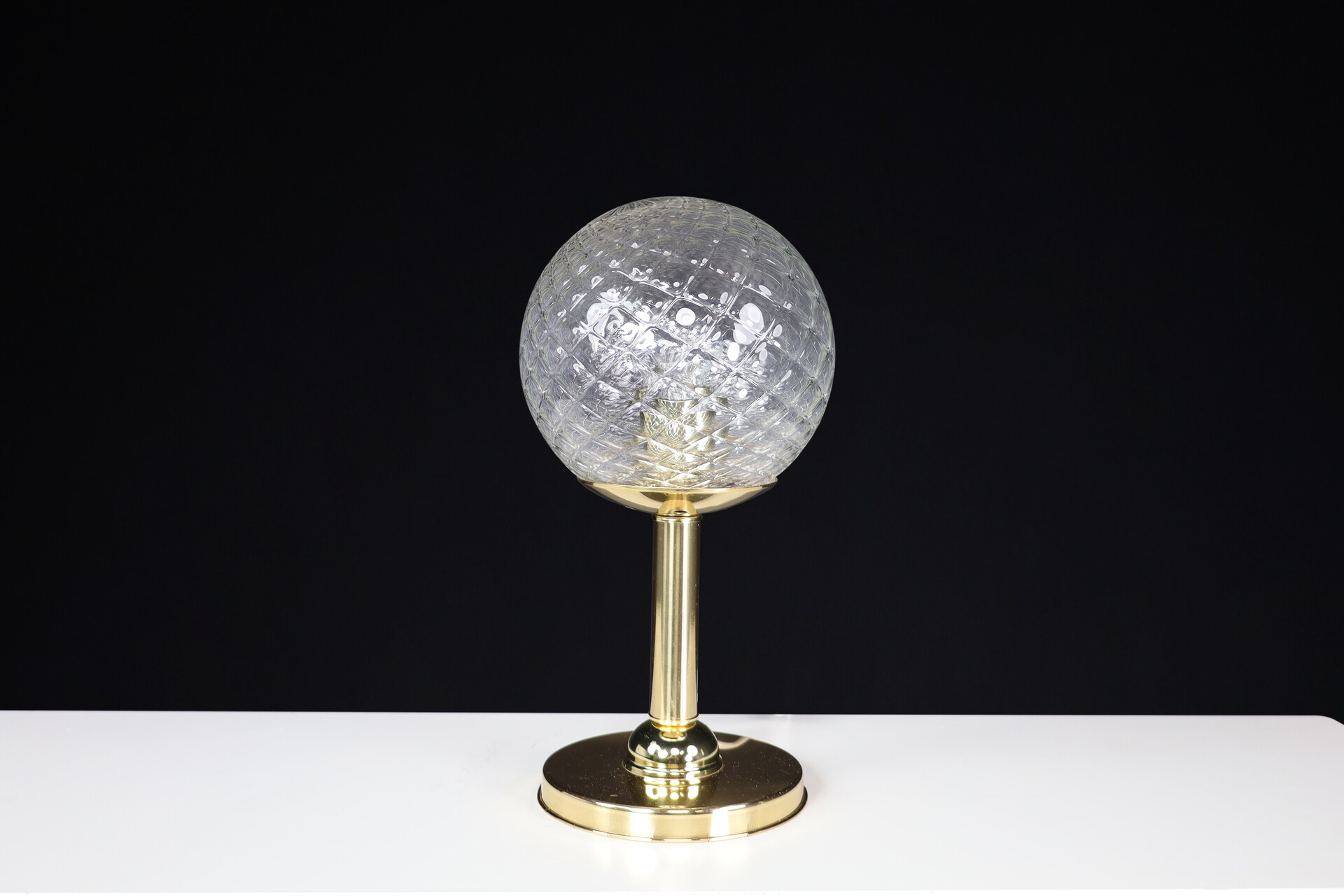 Mid century modern Brass and glass Table lamp, Praque 1950s Mid-20th century