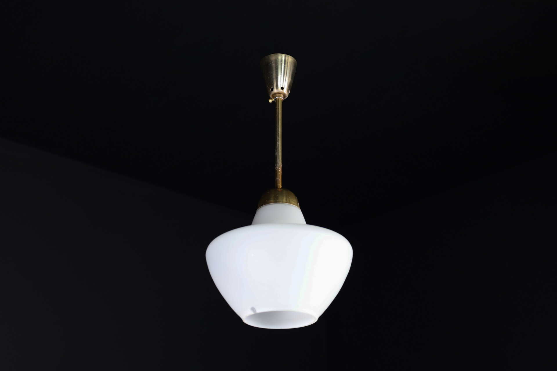 Mid century modern Brass and opaline glass Pendant cz 1950s Mid-20th century