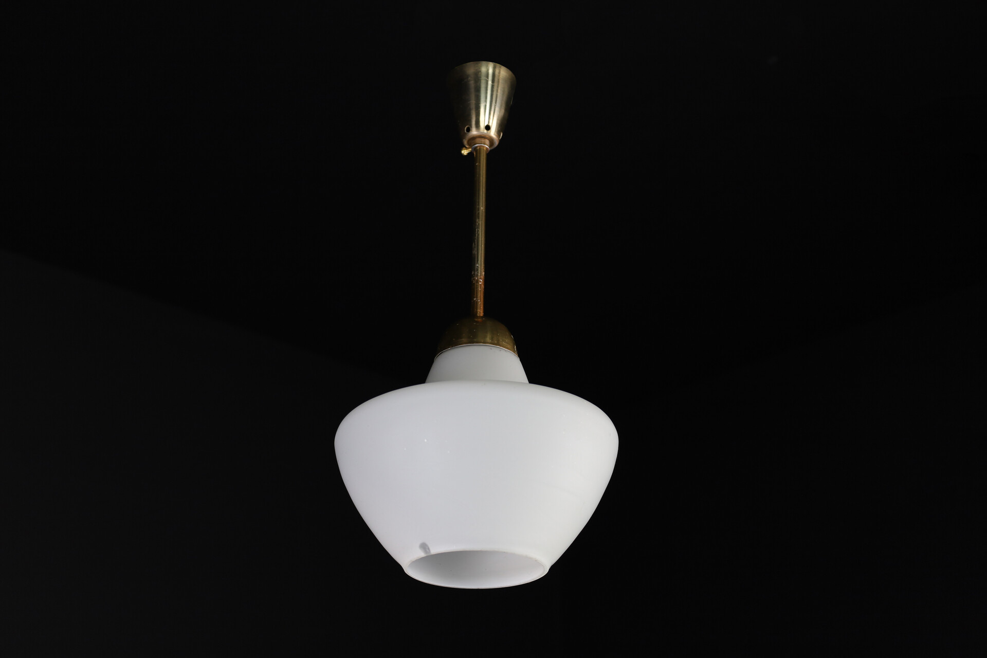 Mid century modern Brass and opaline glass Pendant cz 1950s Mid-20th century