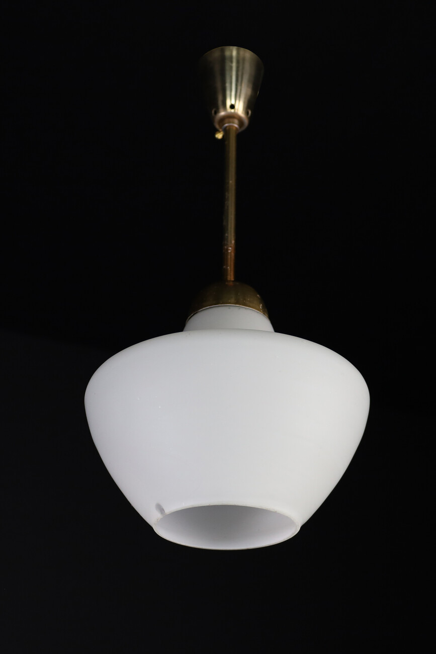 Mid century modern Brass and opaline glass Pendant cz 1950s Mid-20th century