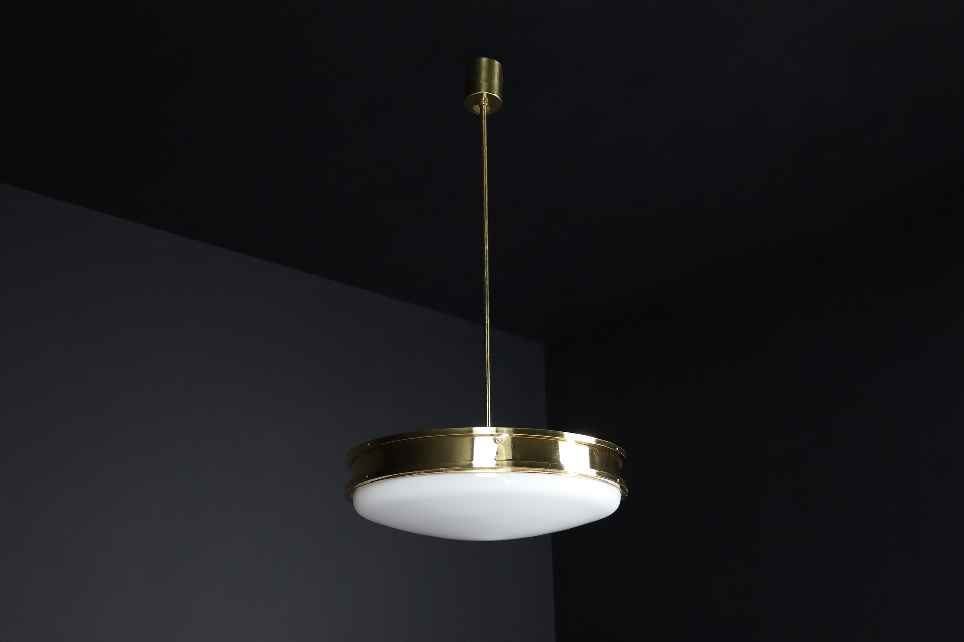 Mid century modern Brass and opaline glass Pendant Italy 1950s Mid-20th century