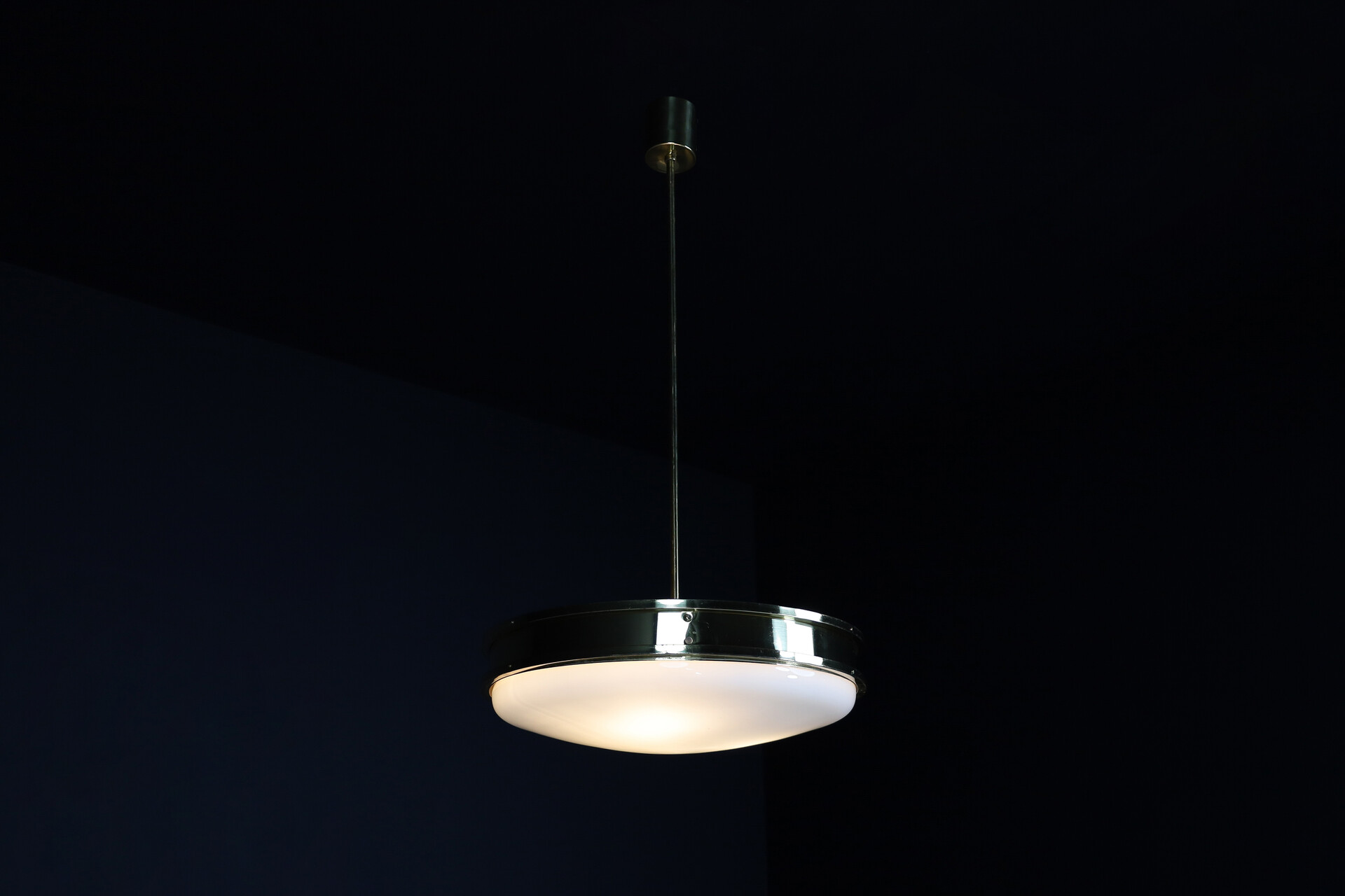 Mid century modern Brass and opaline glass Pendant Italy 1950s Mid-20th century
