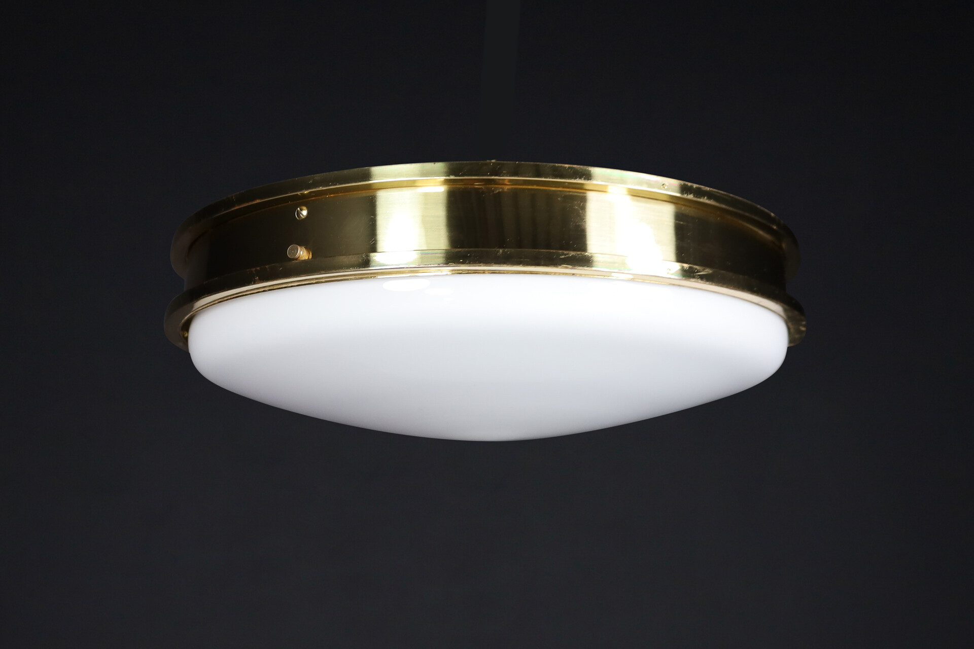 Mid century modern Brass and opaline glass Pendant Italy 1950s Mid-20th century