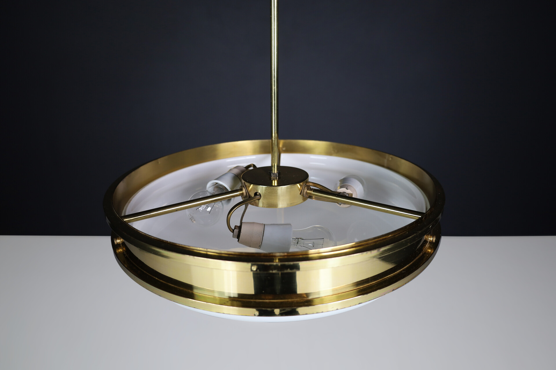 Mid century modern Brass and opaline glass Pendant Italy 1950s Mid-20th century