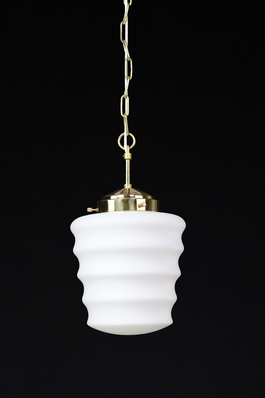 Mid century modern Brass and opaline glass Pendant, Praque 1960s Mid-20th century